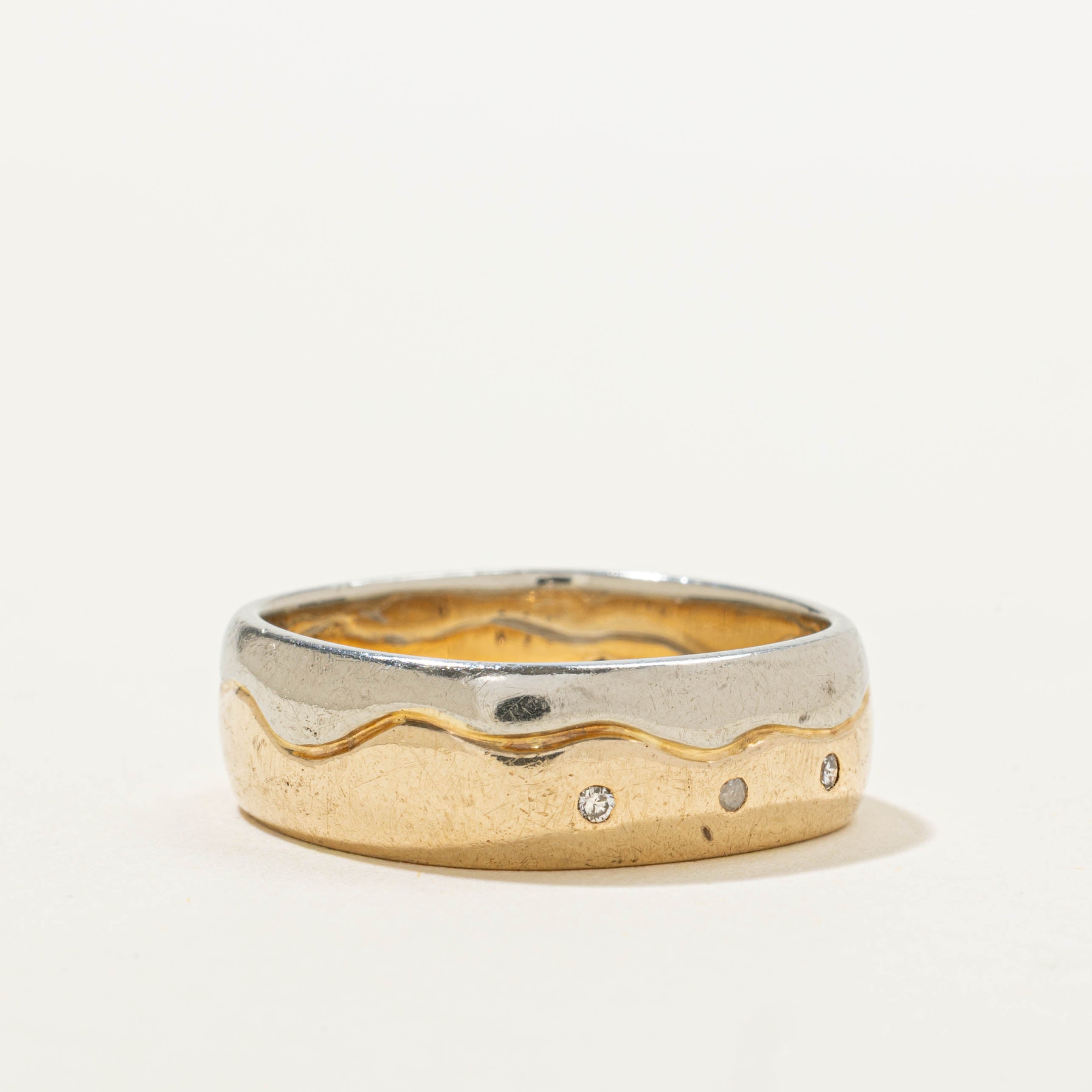 Two Tone Gold Diamond Wave Band | 7.00mm | SZ 8