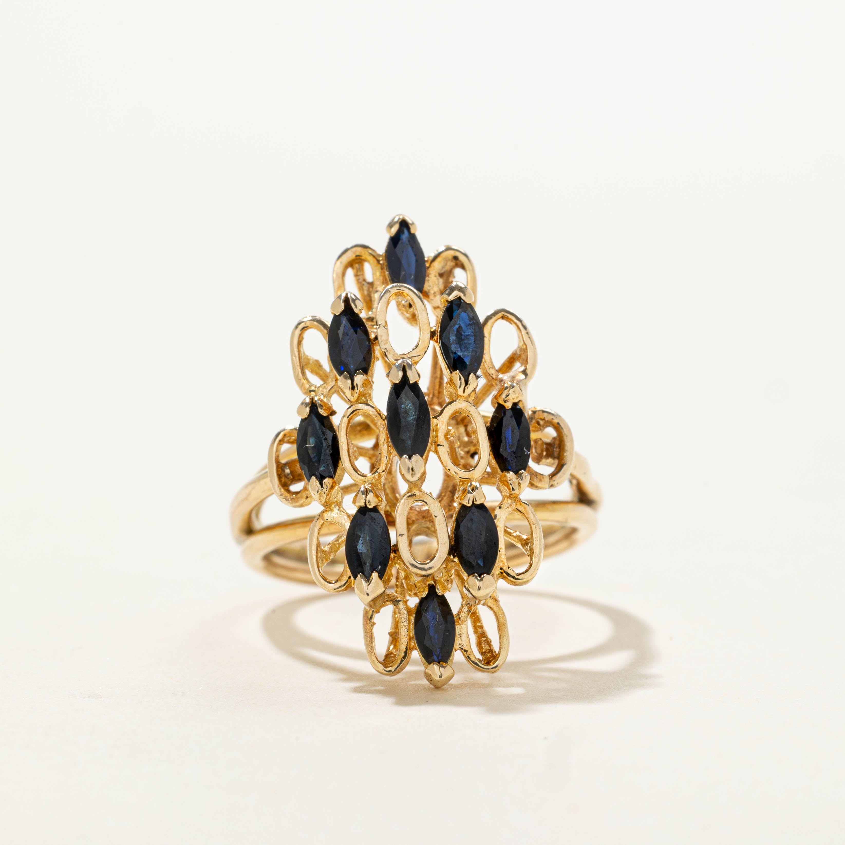 14k Sapphire Cluster Openwork Ring | SZ 6.5