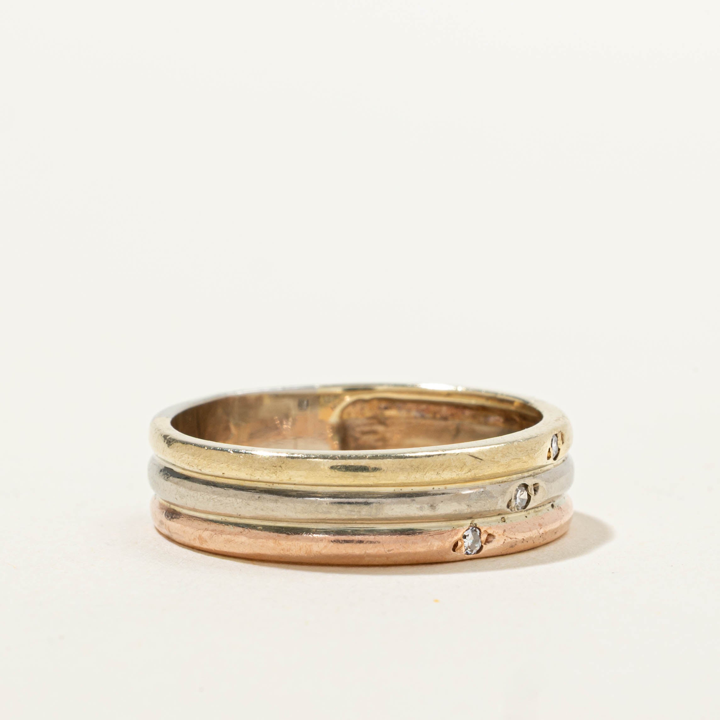 10k Tri Tone Gold Diamond Stacked Band | 5.65mm | SZ 8.25