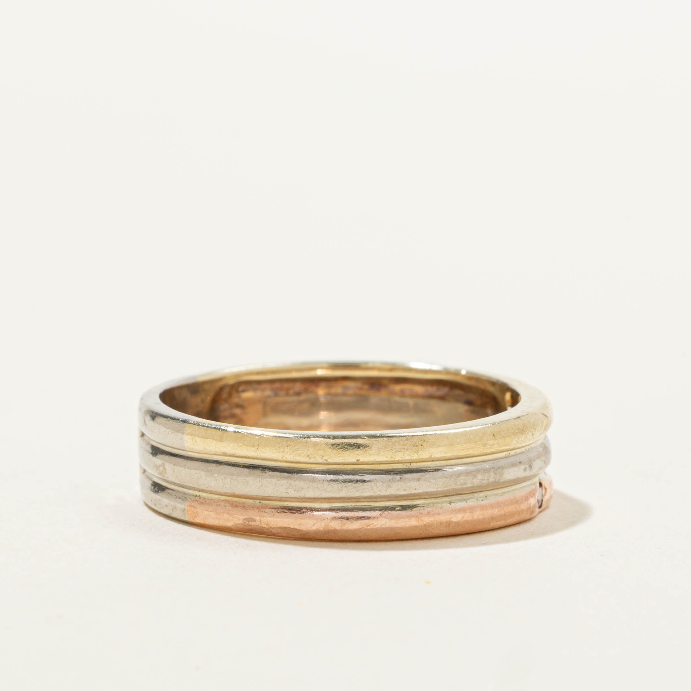 10k Tri Tone Gold Diamond Stacked Band | 5.65mm | SZ 8.25