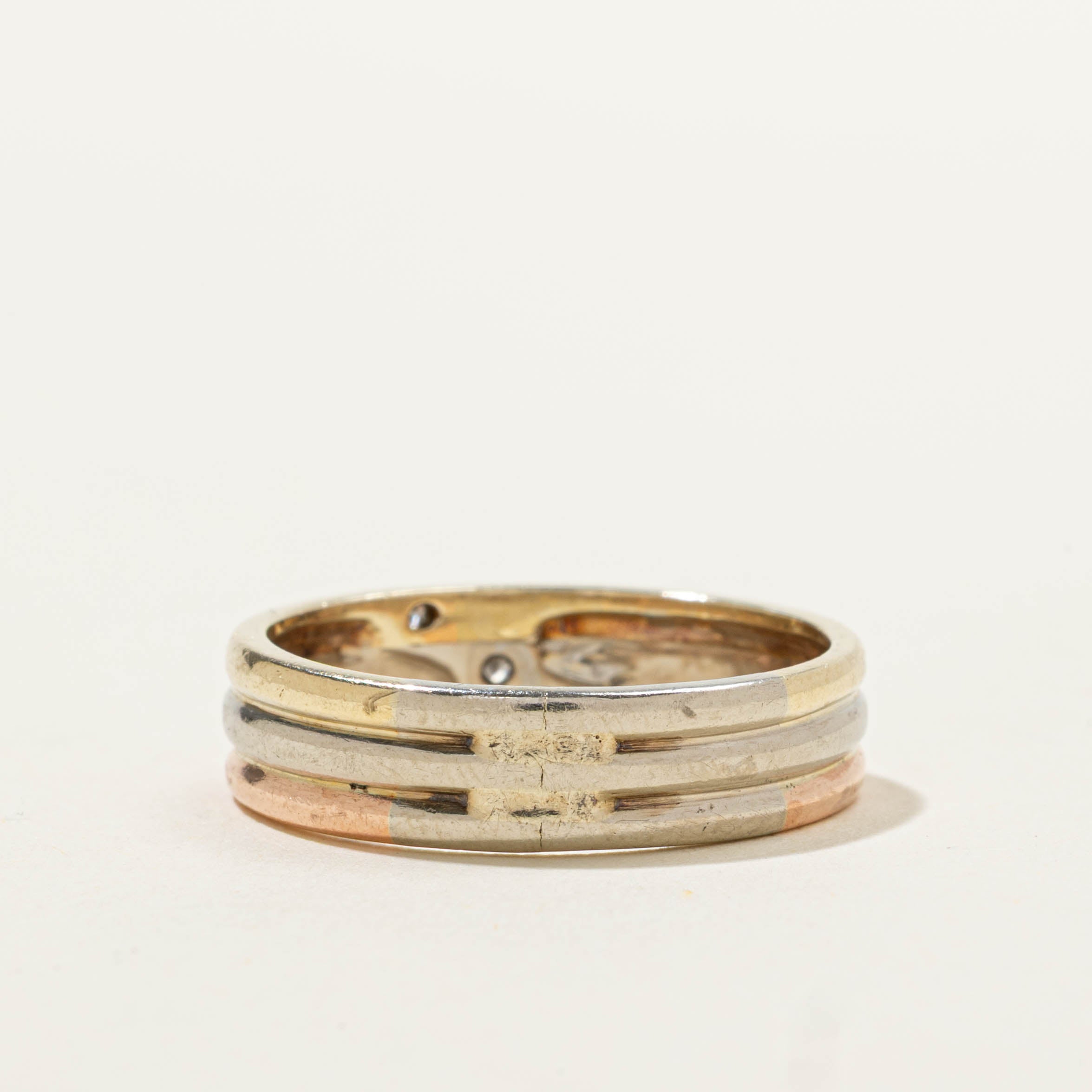 10k Tri Tone Gold Diamond Stacked Band | 5.65mm | SZ 8.25