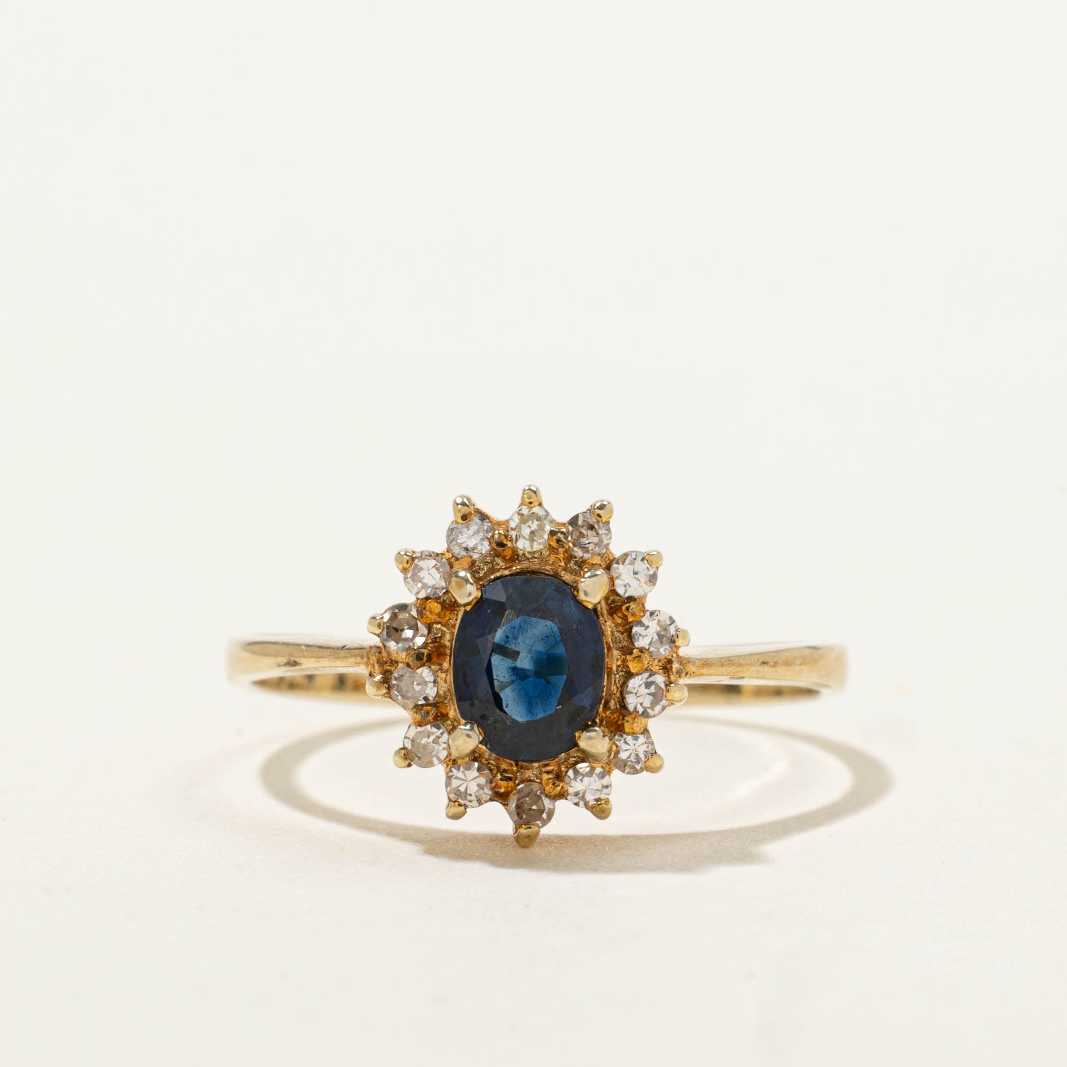 14k Sapphire & Diamond Petal Halo Ring | SZ 5.25