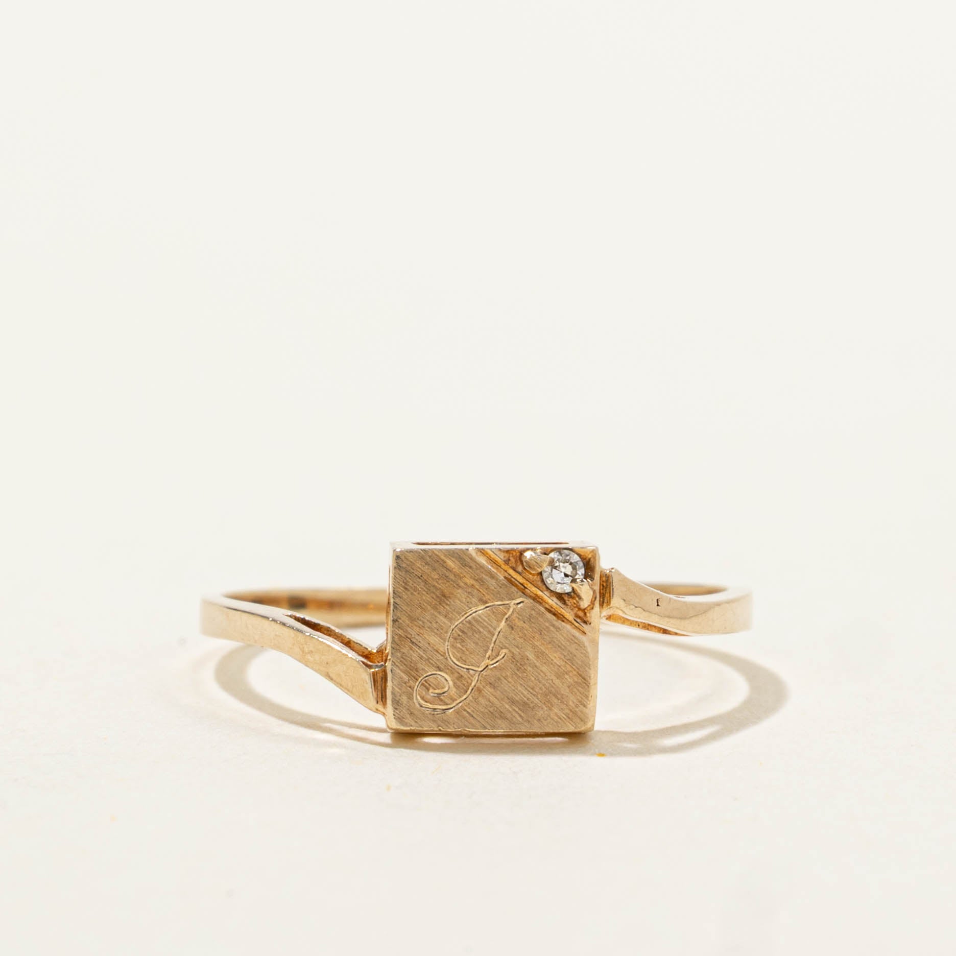 10k Diamond "J" Initial Engraved Bypass Ring | SZ 4.5