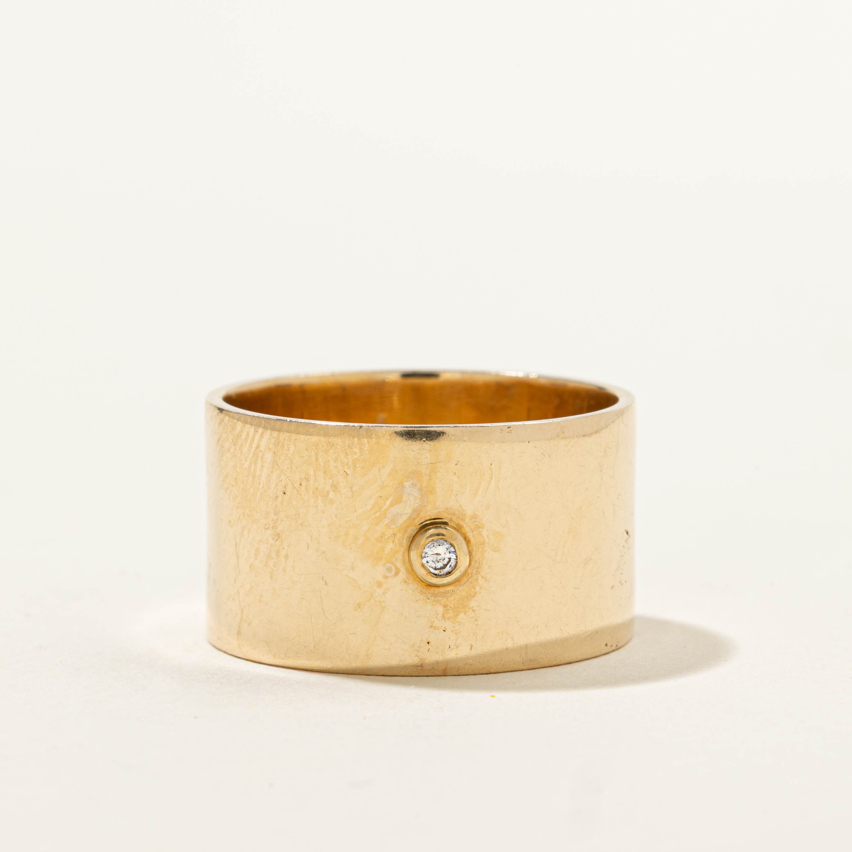 14k Bezel Set Diamond Cigar Band | 0.01ctw | 12.20mm | SZ 9.5