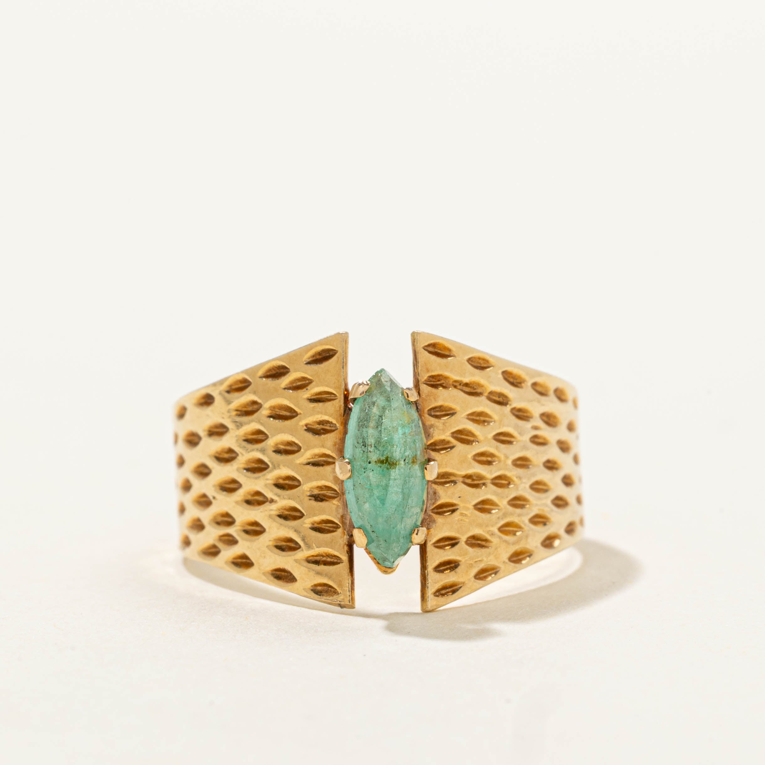 Marquise Cut Emerald Textured Ring | SZ 6.5