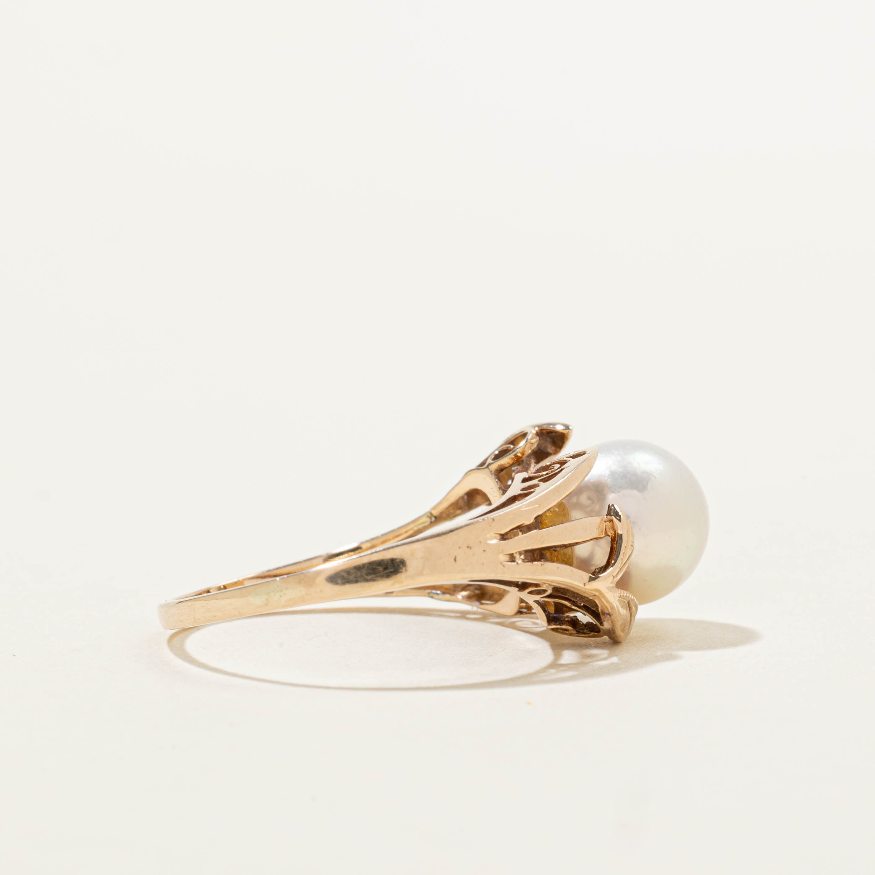 14k Pearl Floral Openwork Ring | SZ 7.5