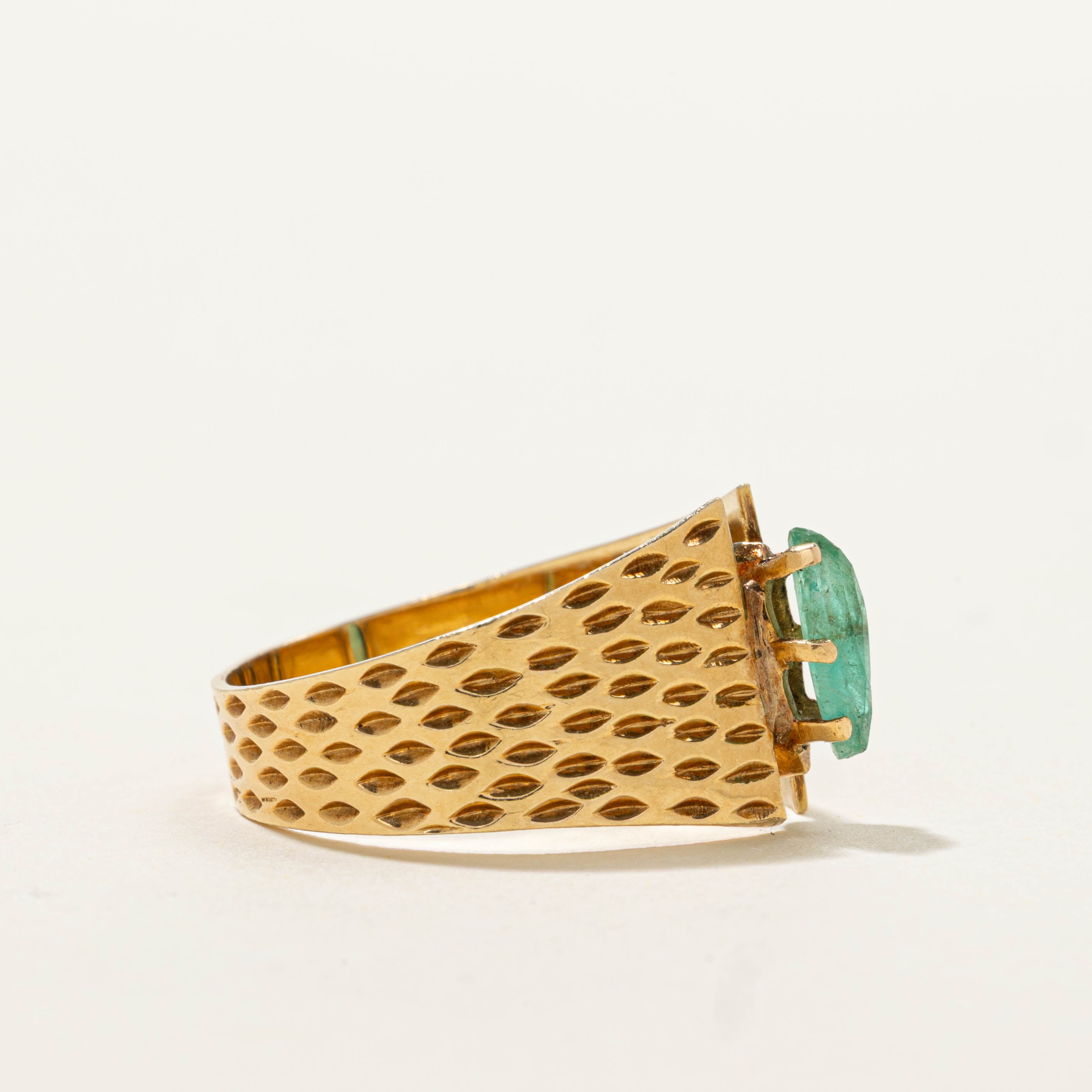 Marquise Cut Emerald Textured Ring | SZ 6.5