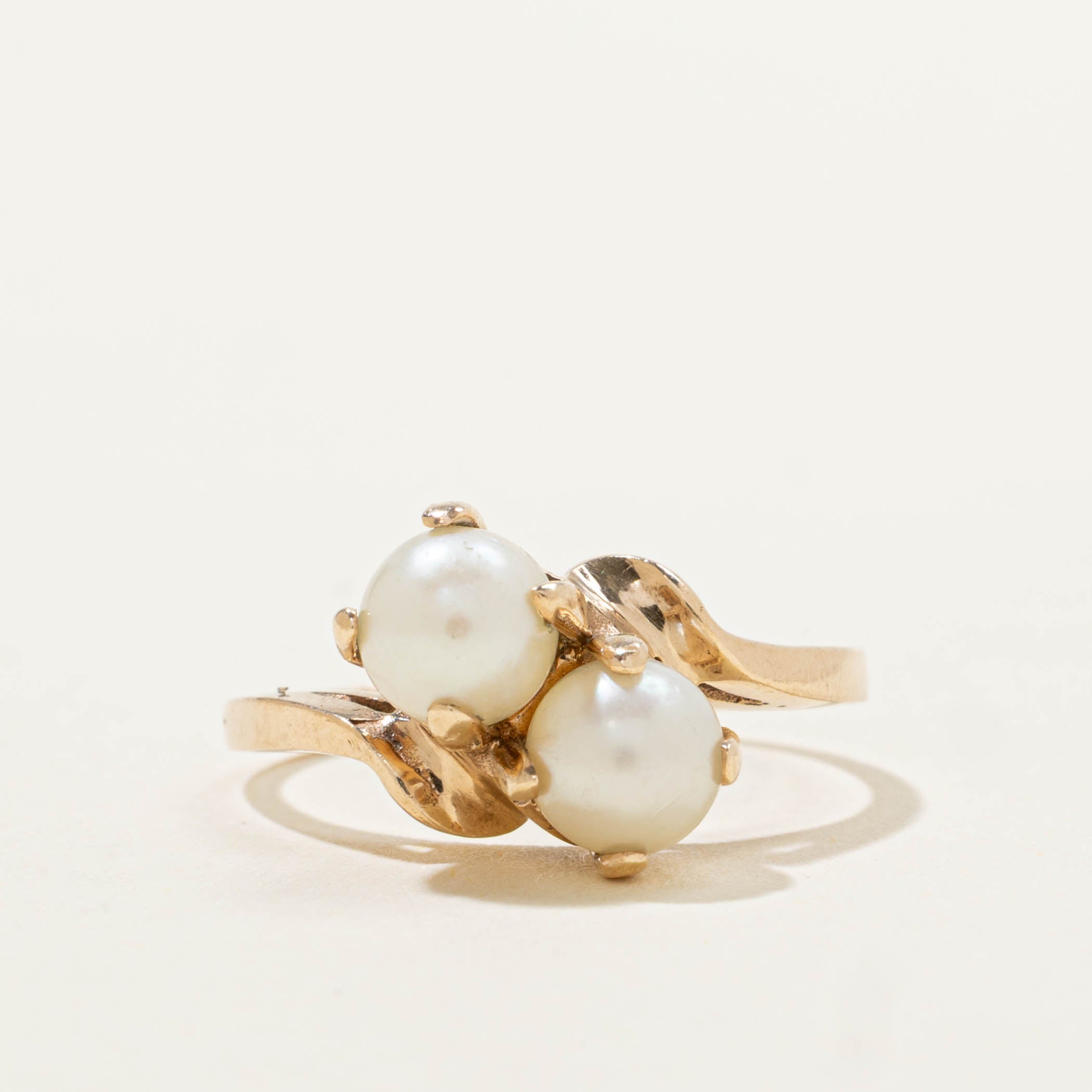 10k Two Pearl Bypass Ring | SZ 5