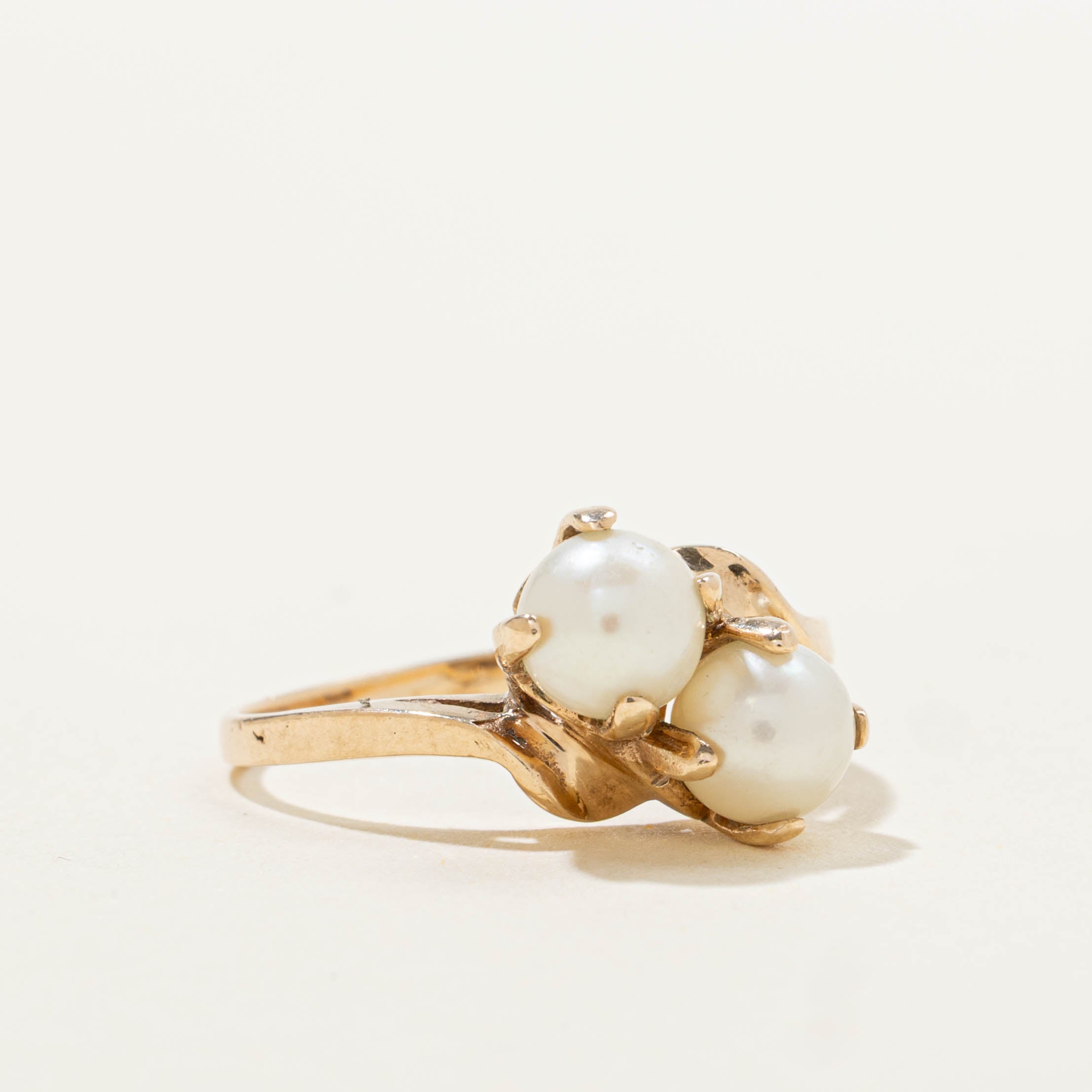 10k Two Pearl Bypass Ring | SZ 5
