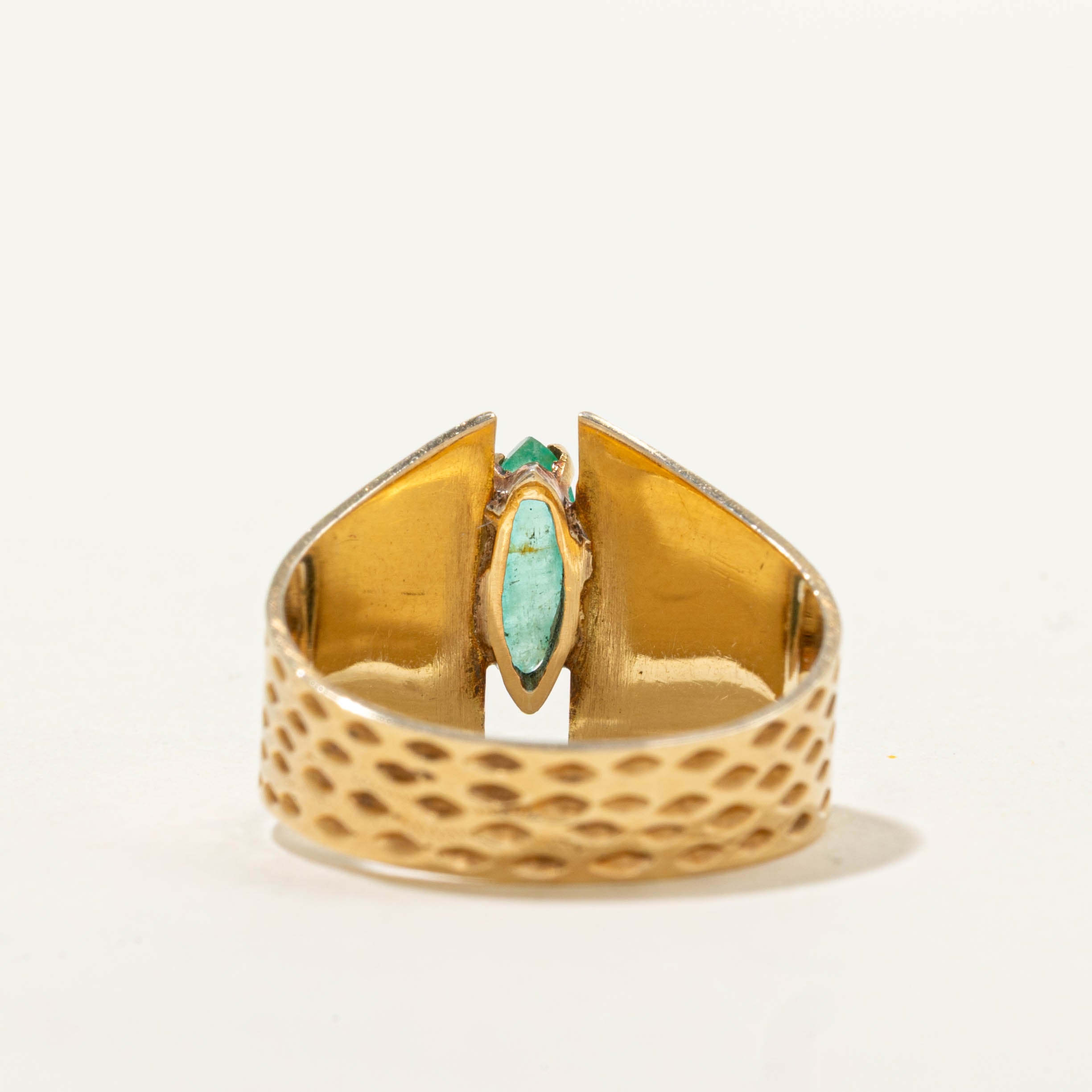 Marquise Cut Emerald Textured Ring | SZ 6.5