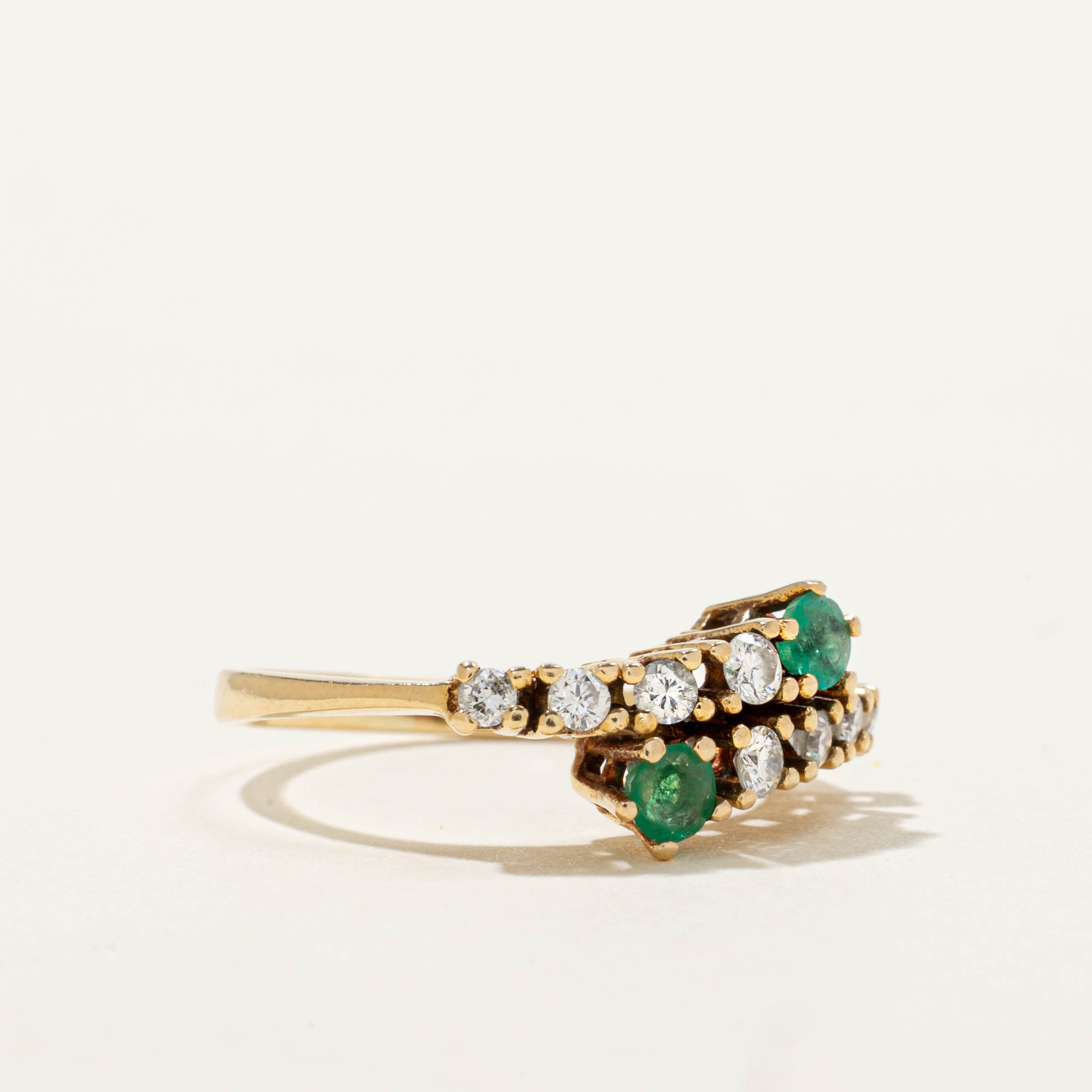 18k Emerald & Diamond Bypass Ring | SZ 4.75