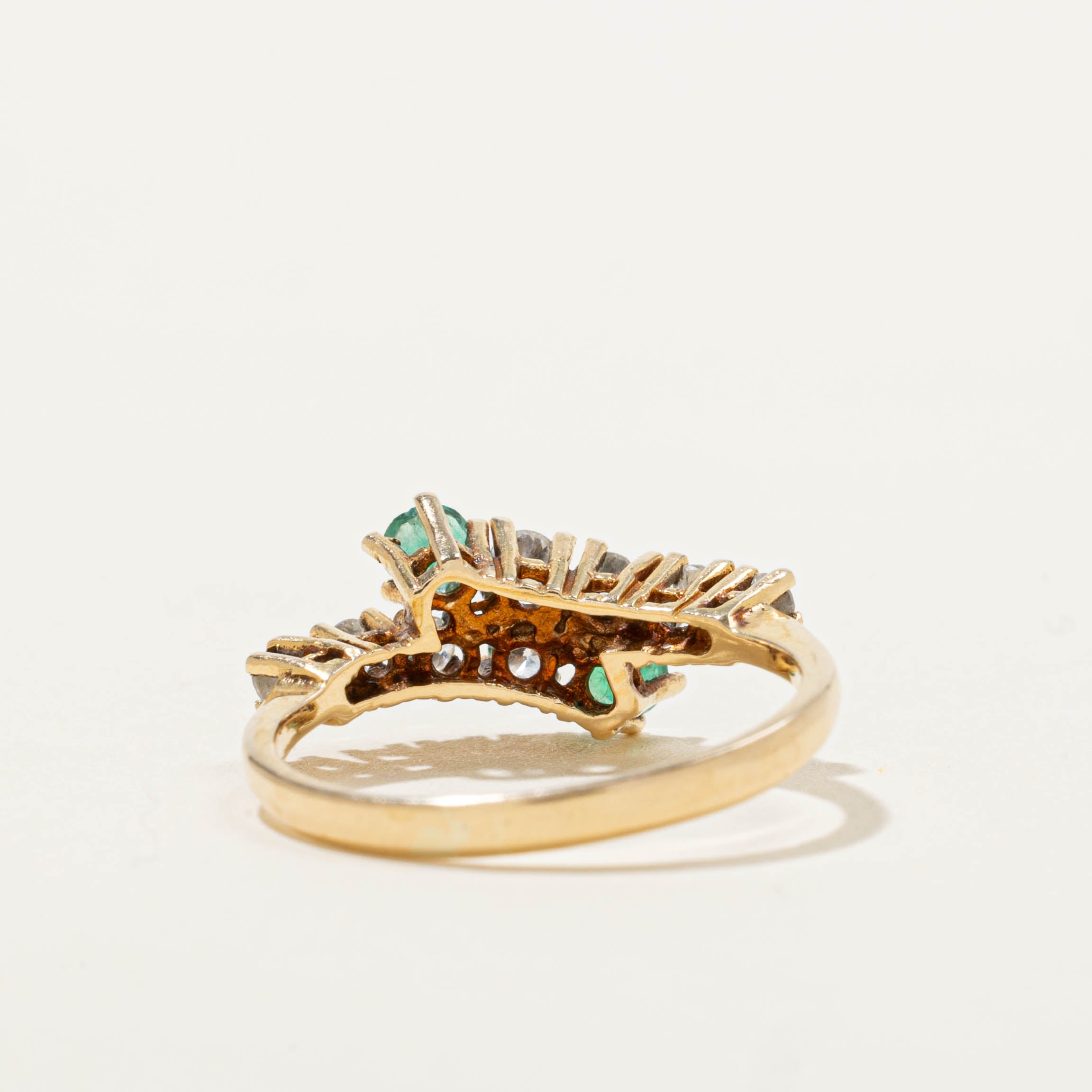 18k Emerald & Diamond Bypass Ring | SZ 4.75