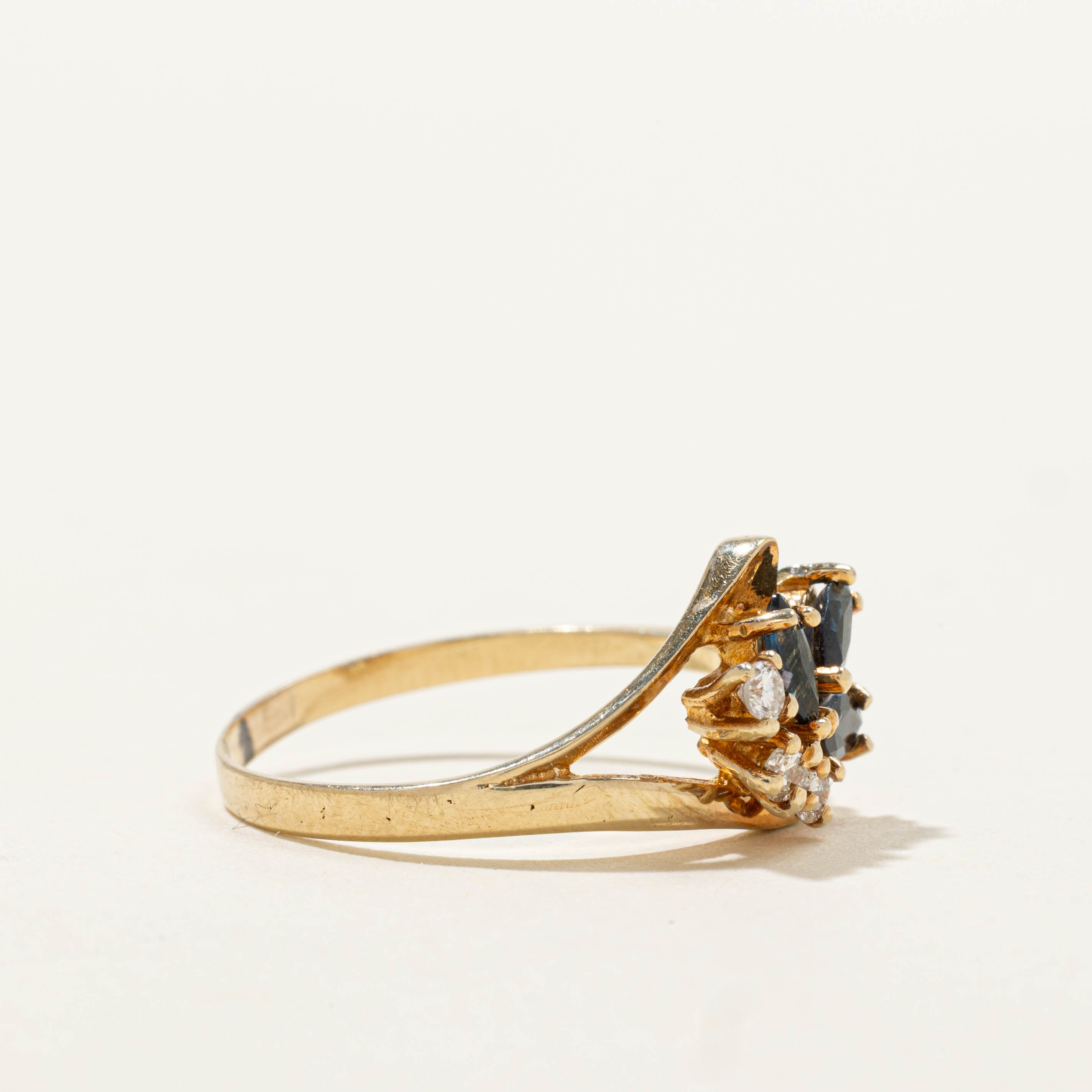14k Sapphire & Diamond Floral Cluster Ring | SZ 8