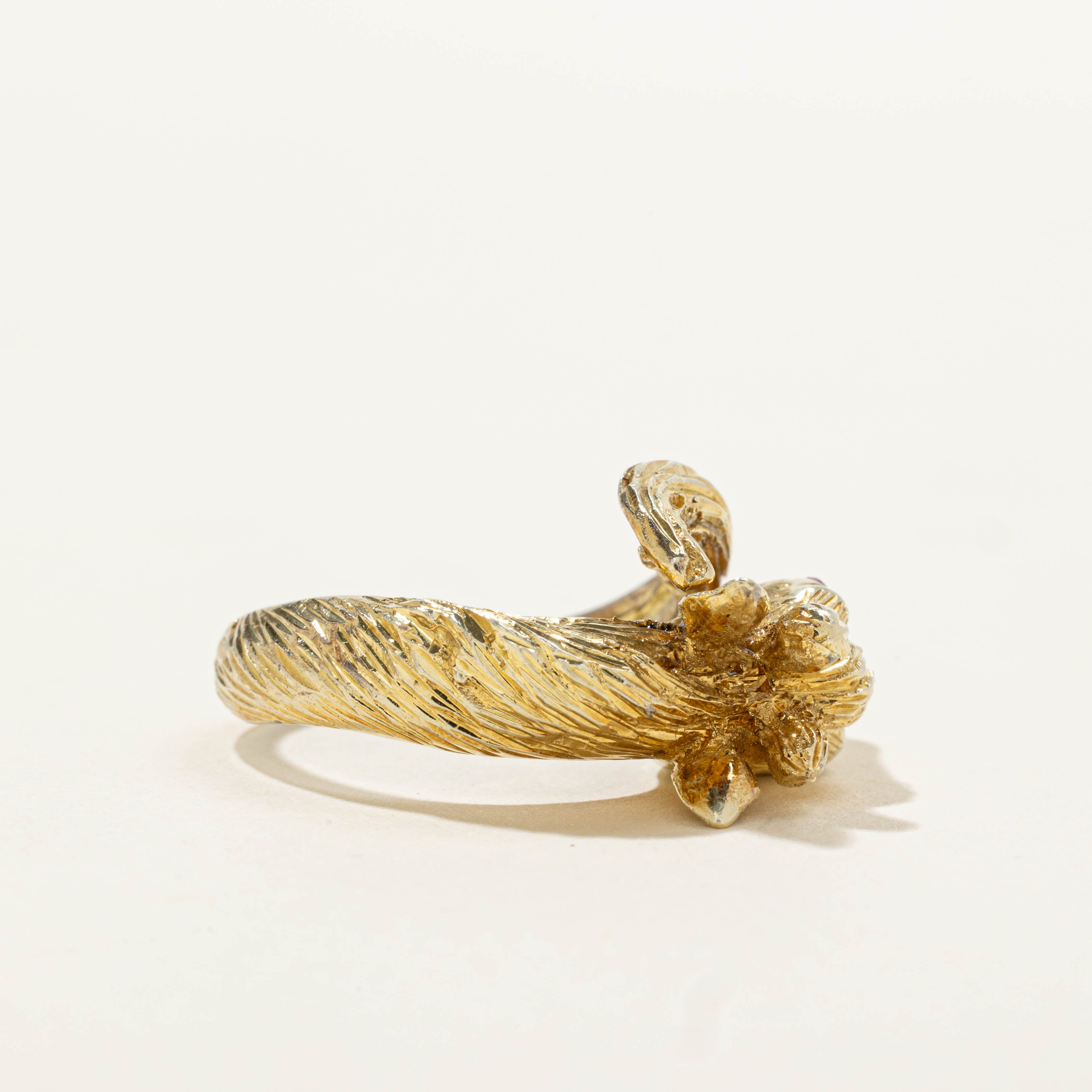 14k Synthetic Ruby Horse Head Bypass Ring | SZ 6