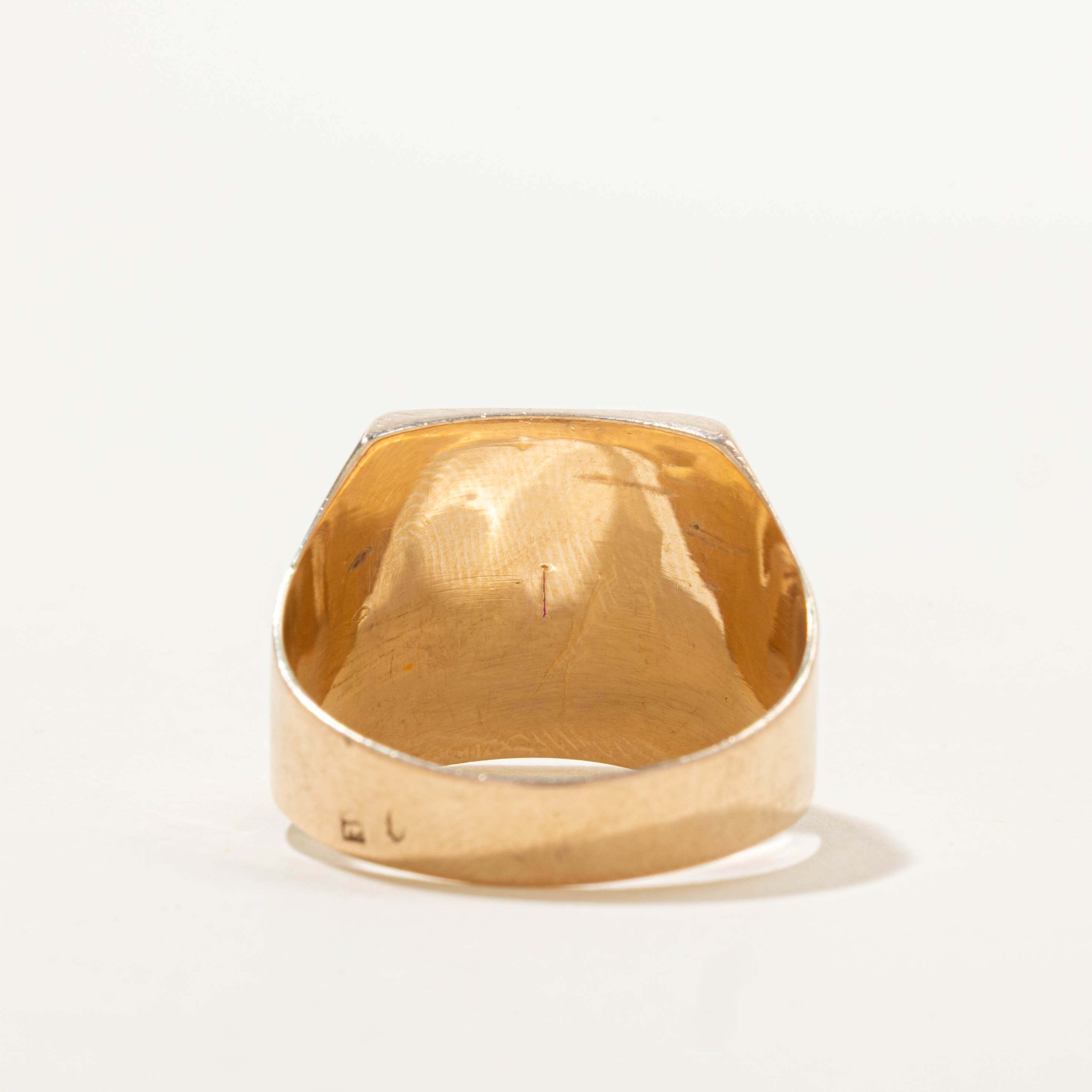 Vintage Lebanese 14k Synthetic Ruby Grooved Signet Ring | SZ 10