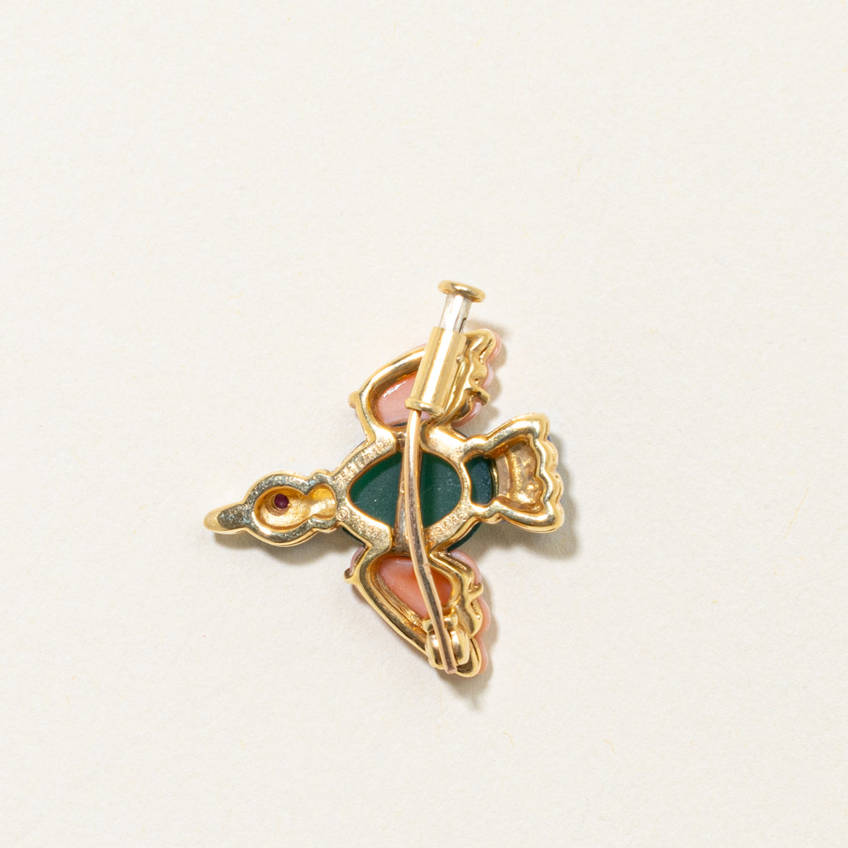 'Cartier' Vintage 1991 18k Chrysoprase, Enamel, Coral & Ruby Bird Brooch Pin | 3.11ctw