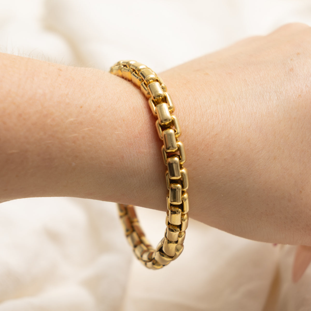 'David Yurman' 18k Yellow Gold Box Chain Bracelet | 7.3mm | 8.5"