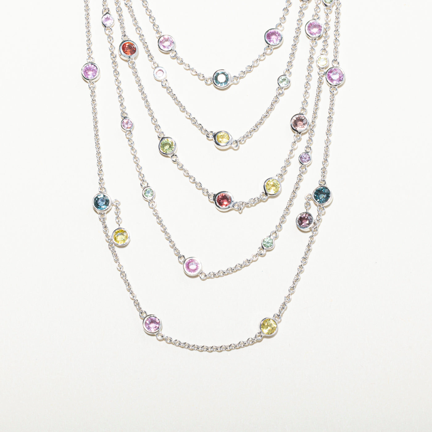 18k Scattered Sapphire & Diamond 5 Strand Necklace | 17.02ctw, 0.59ctw | 14"