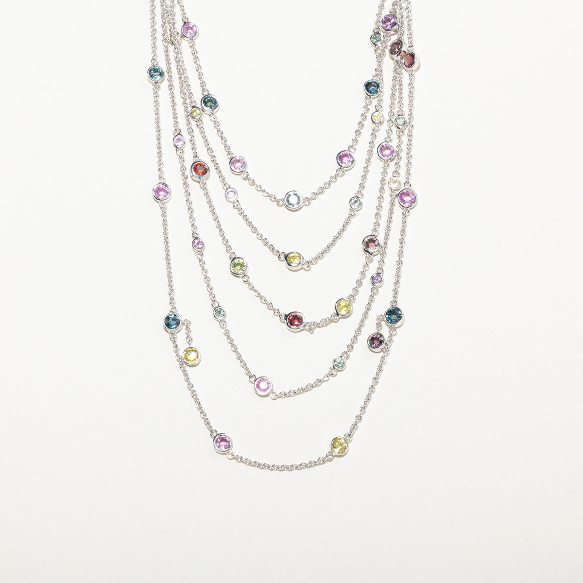 18k Scattered Sapphire & Diamond 5 Strand Necklace | 17.02ctw, 0.59ctw | 14"