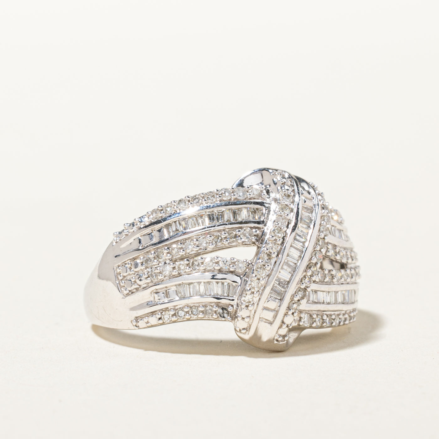 14k Multi Row Diamond Cross Over Ring | 0.58ctw | SZ 8