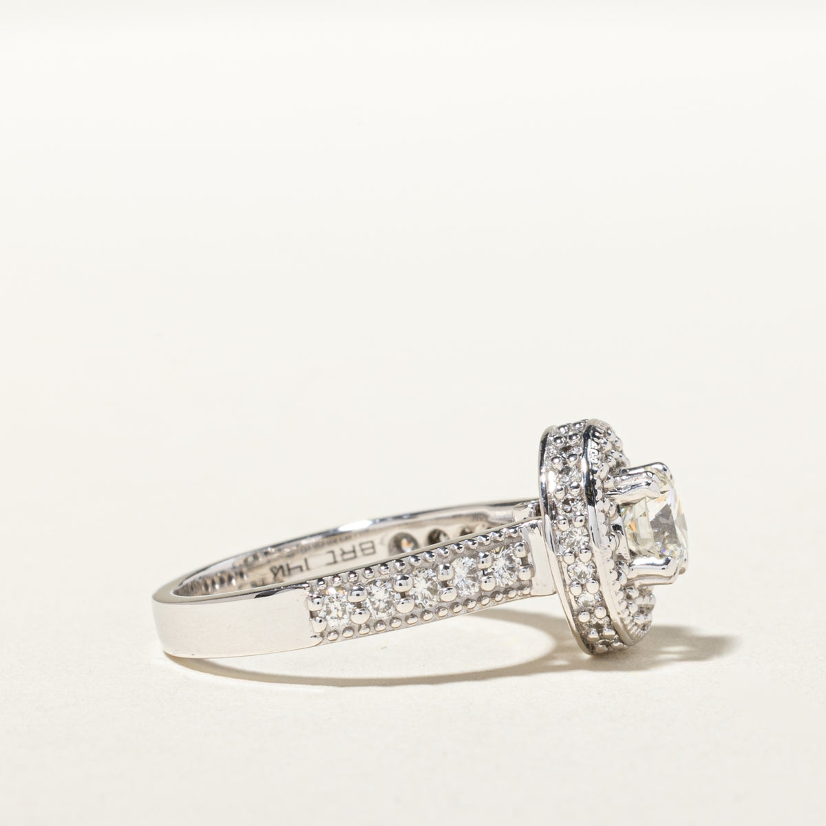 14k Pave Set Diamond Halo Milgrain Ring | 0.69ct SI1 G/H, 0.68ctw | SZ 6.25