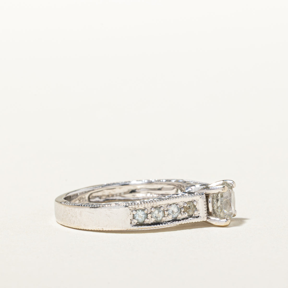 14k Diamond & Aquamarine Accented Milgrain Ring | 0.90ct I2 H/I, 0.16ctw | SZ 6.5