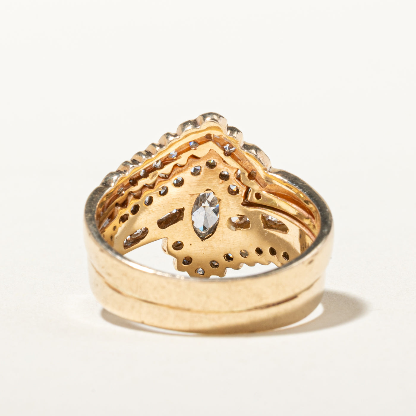 14k Marquise Cut Diamond Ornate Soldered Wedding Ring Set | 0.48ct SI2 E/F, 0.79ctw | SZ 6.25
