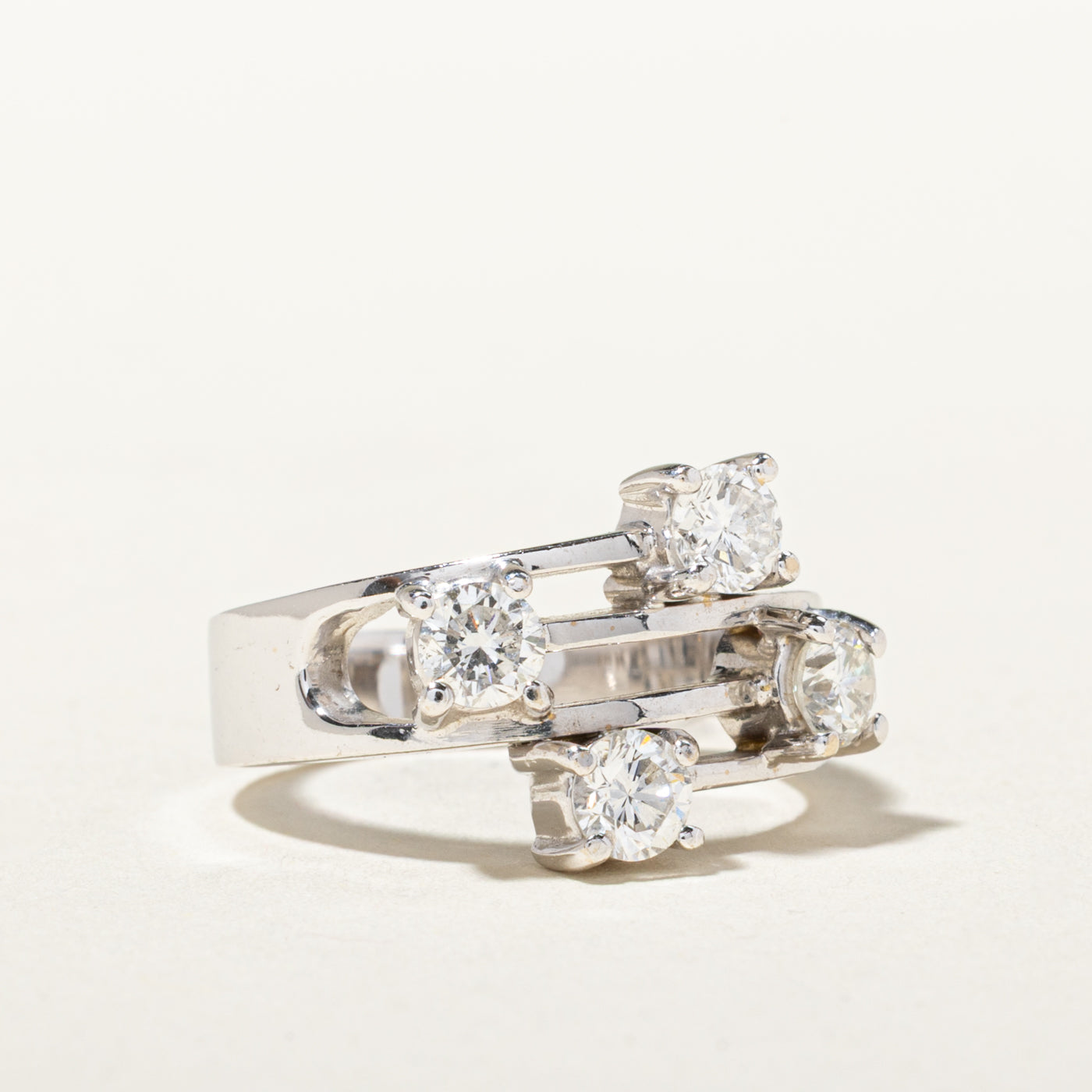 18k Four Stone Diamond Cross Over Ring | 0.79ctw | SZ 5.25