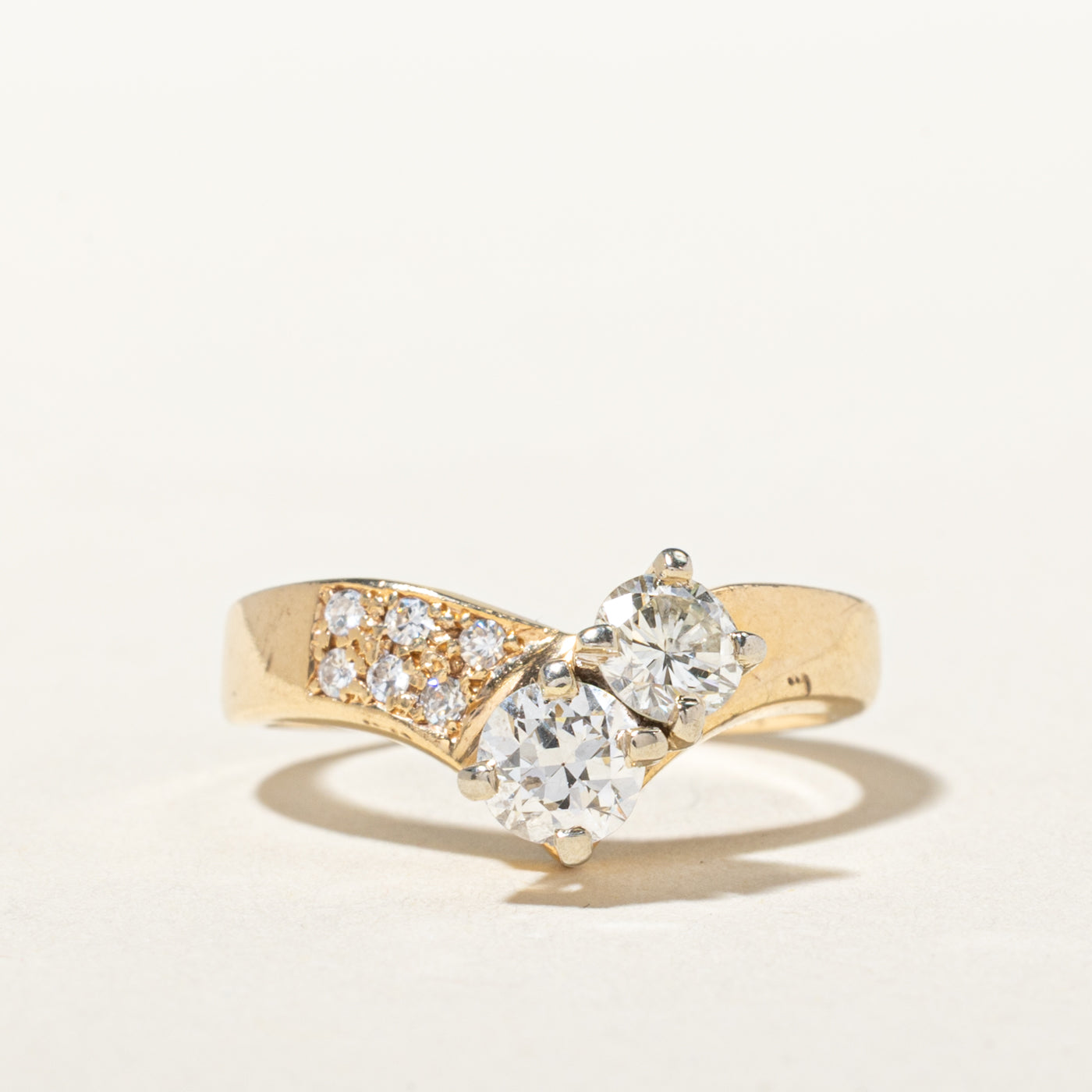 14k Two Stone Old European Cut Diamond Chevron Ring | 0.81ctw | SZ 6