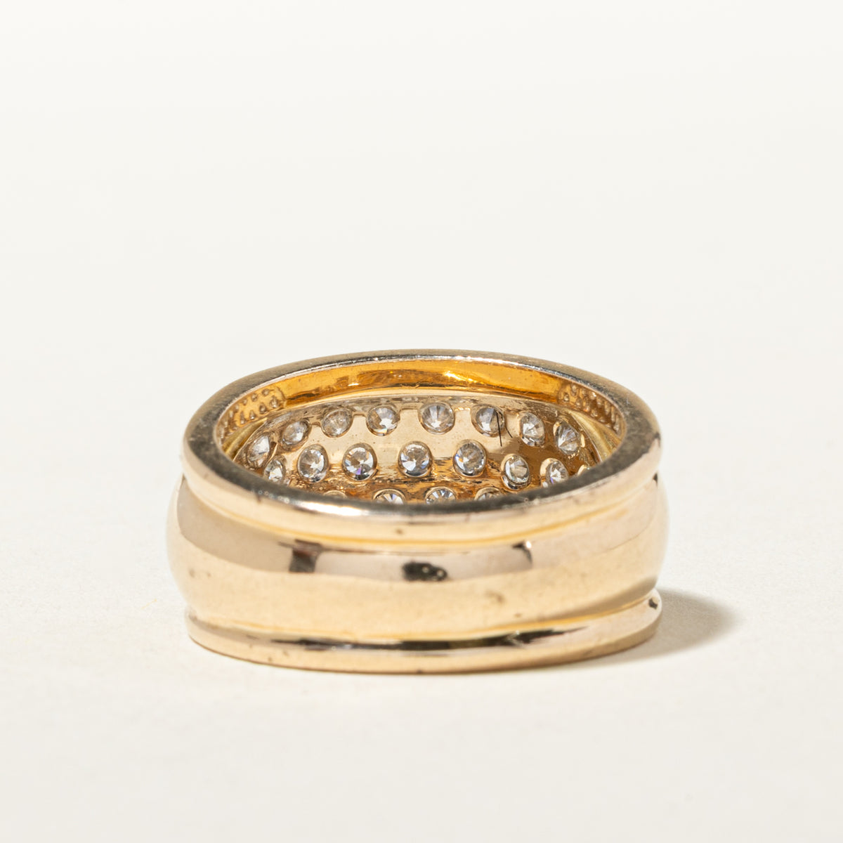 14k Multi Row Diamond Grooved Edge Dome Ring | 0.84ctw | SZ 6