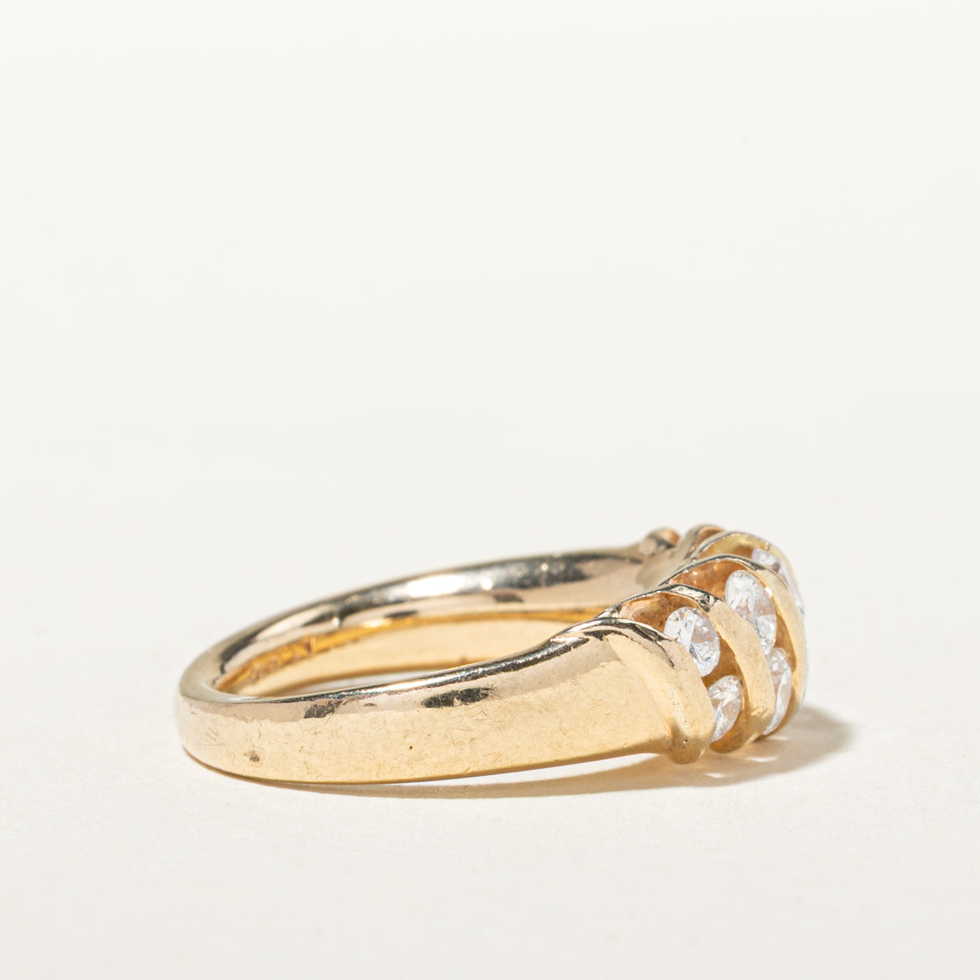 14k Multi Row Diagonal Diamond Grooved Ring | 0.95ctw | SZ 3.5