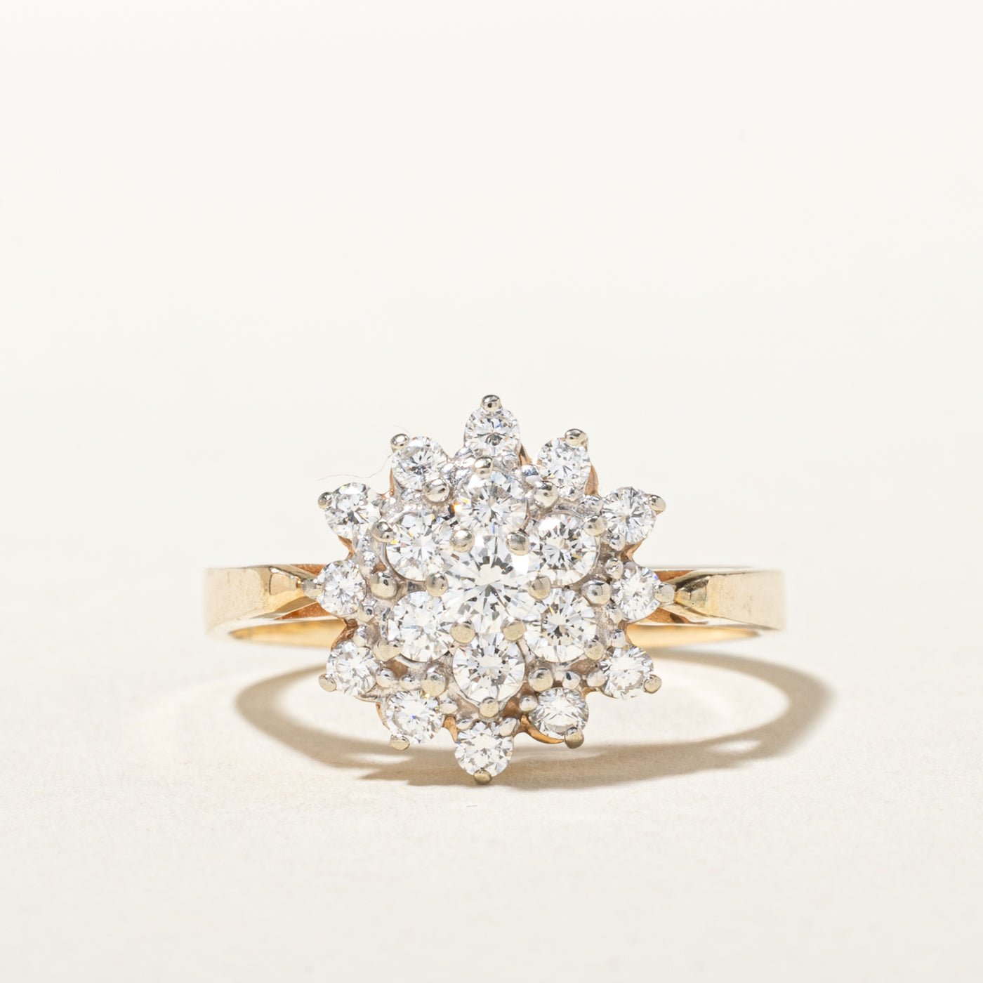 14k Yellow Gold Diamond Petal Cluster Ring | 0.74ctw | SZ 8