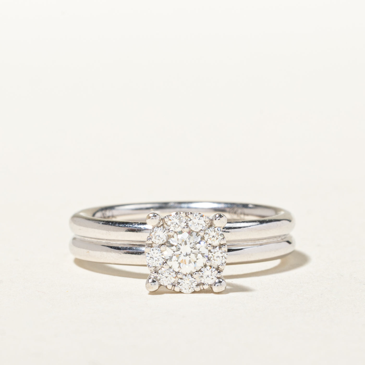 18k White Gold Diamond Halo Double Band Ring | 0.47ctw | SZ 7