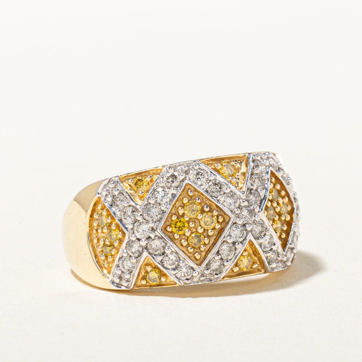 14k Pave Set White & Yellow Diamond Geometric Cocktail Ring | 1.21ctw | SZ 7
