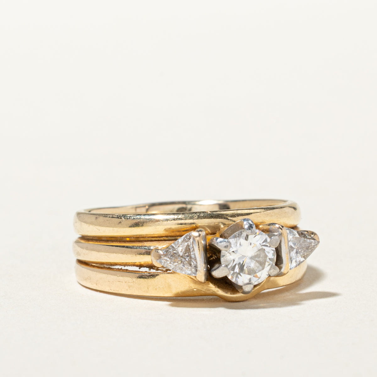 14k Diamond Trillion Cut Accented Soldered Wedding Ring Set | 0.38ct SI1 G/H, 0.27ctw | SZ 7.75