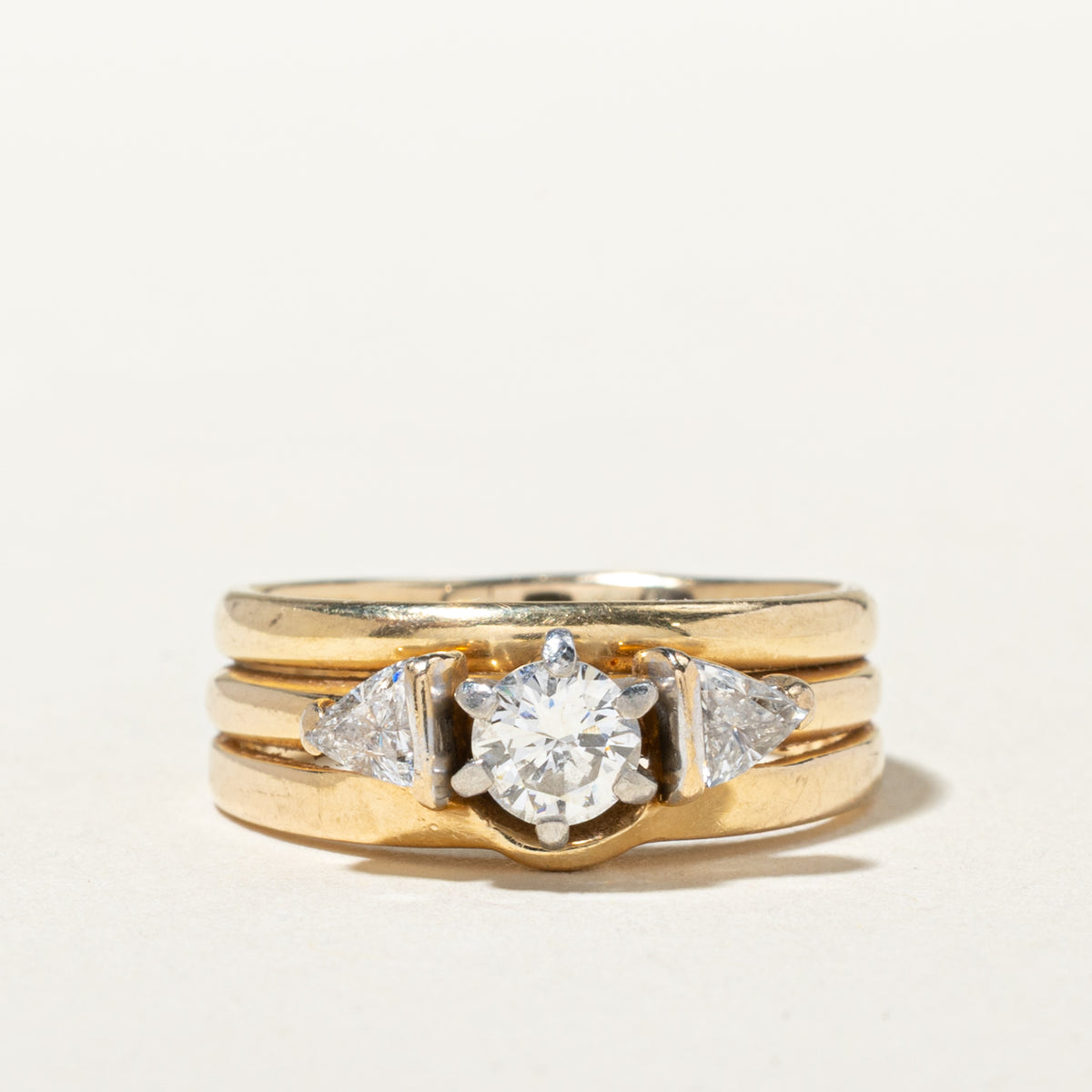 14k Diamond Trillion Cut Accented Soldered Wedding Ring Set | 0.38ct SI1 G/H, 0.27ctw | SZ 7.75