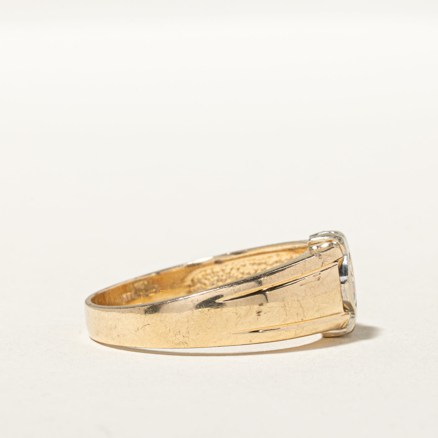 14k Bezel Set Old European Cut Diamond Grooved Ring | 0.59ct SI1 G/H | SZ 12