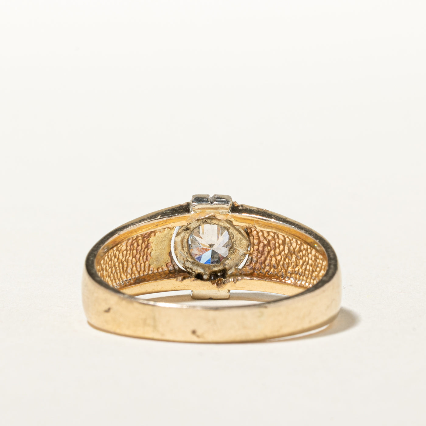14k Bezel Set Old European Cut Diamond Grooved Ring | 0.59ct SI1 G/H | SZ 12