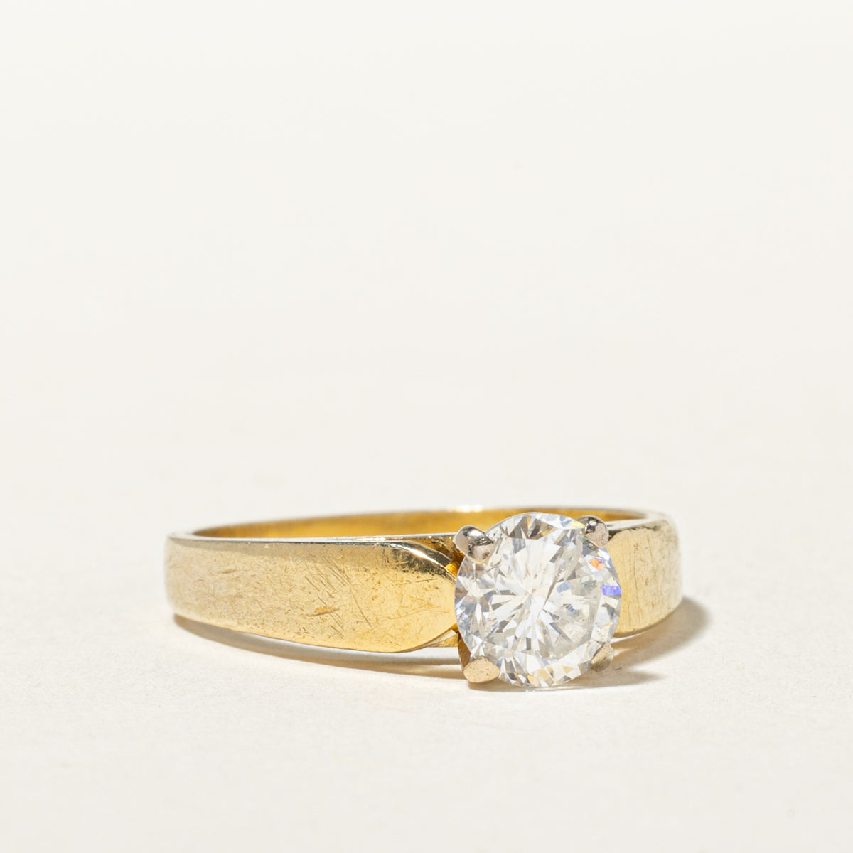 18k Solitaire Diamond Reverse Tapered Engagement Ring | 1.03ct I2 H-I | SZ 6