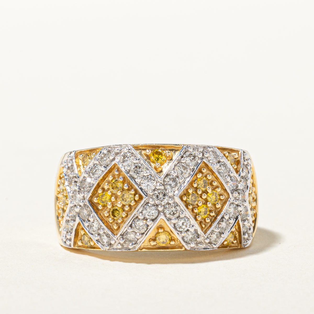 14k Pave Set White & Yellow Diamond Geometric Cocktail Ring | 1.21ctw | SZ 7
