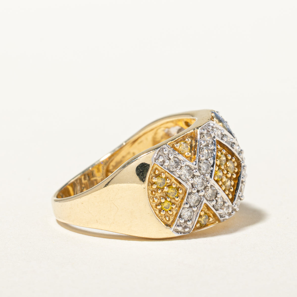 14k Pave Set White & Yellow Diamond Geometric Cocktail Ring | 1.21ctw | SZ 7