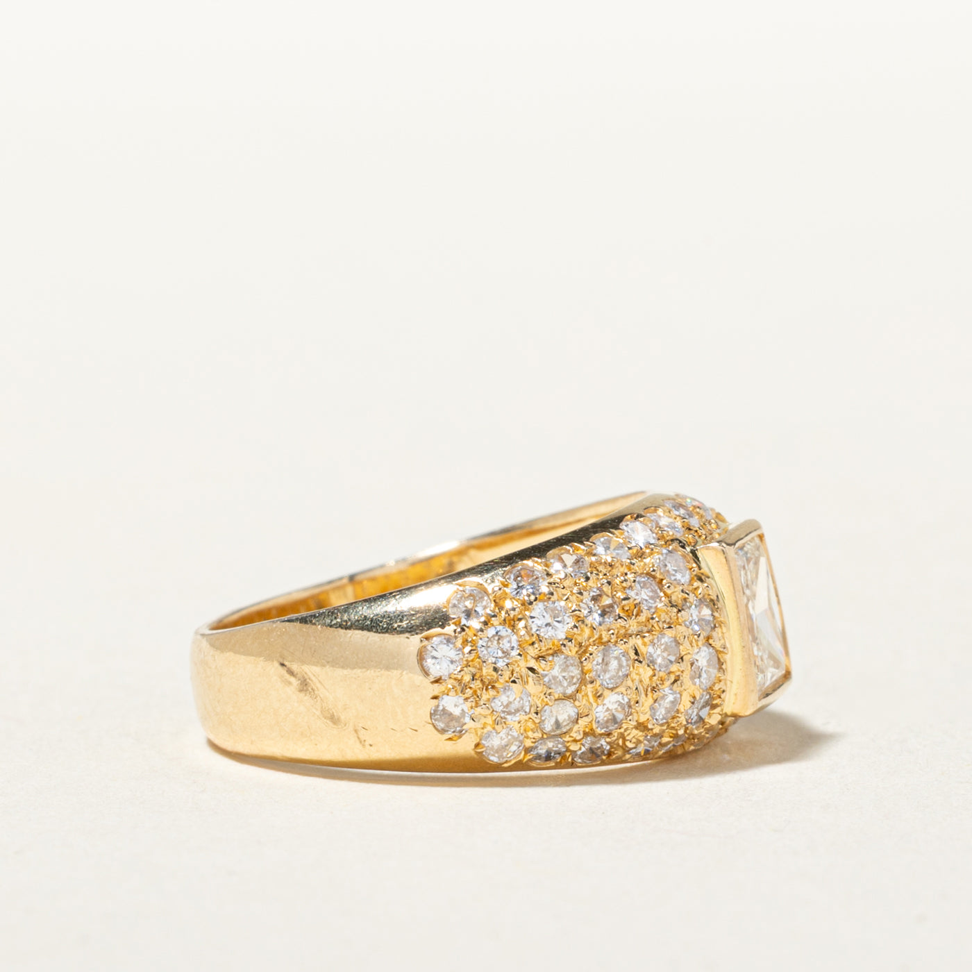 14k Bezel Set Princess Cut Diamond Accented Dome Ring | 0.60ct VS1 F/G, 0.91ctw | SZ 5
