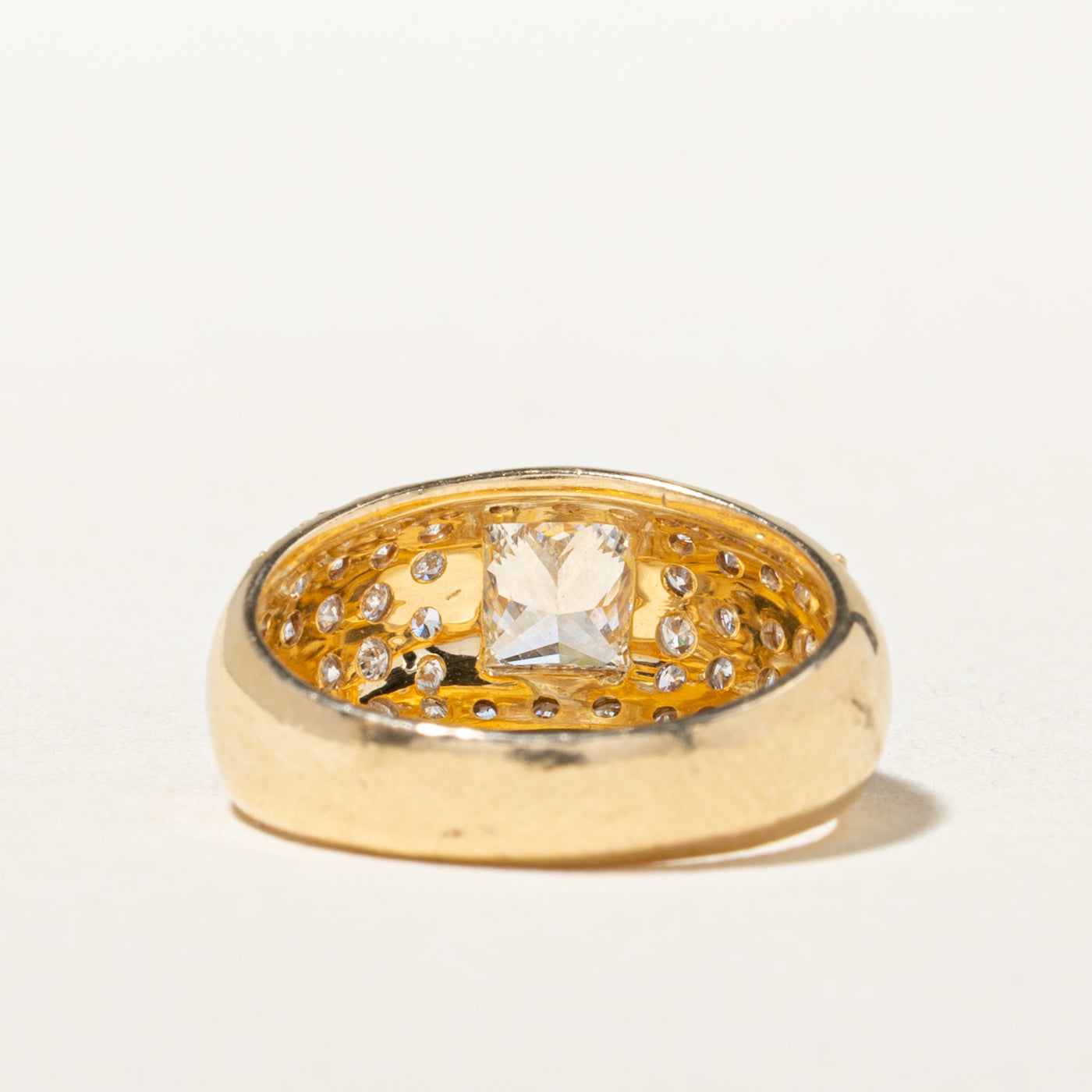 14k Bezel Set Princess Cut Diamond Accented Dome Ring | 0.60ct VS1 F/G, 0.91ctw | SZ 5