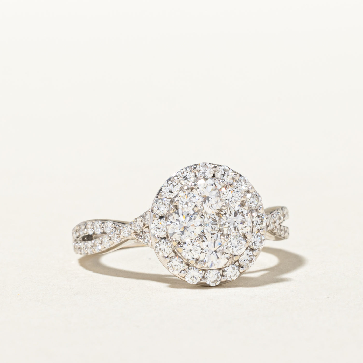 14k Pave Set Diamond Cluster Halo Twisted Ring | 1.20ctw | SZ 4.75