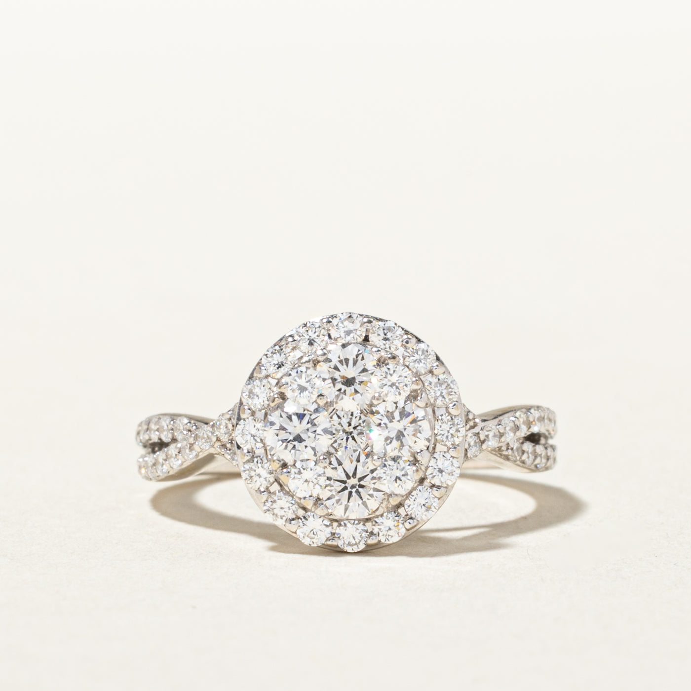 14k Pave Set Diamond Cluster Halo Twisted Ring | 1.20ctw | SZ 4.75