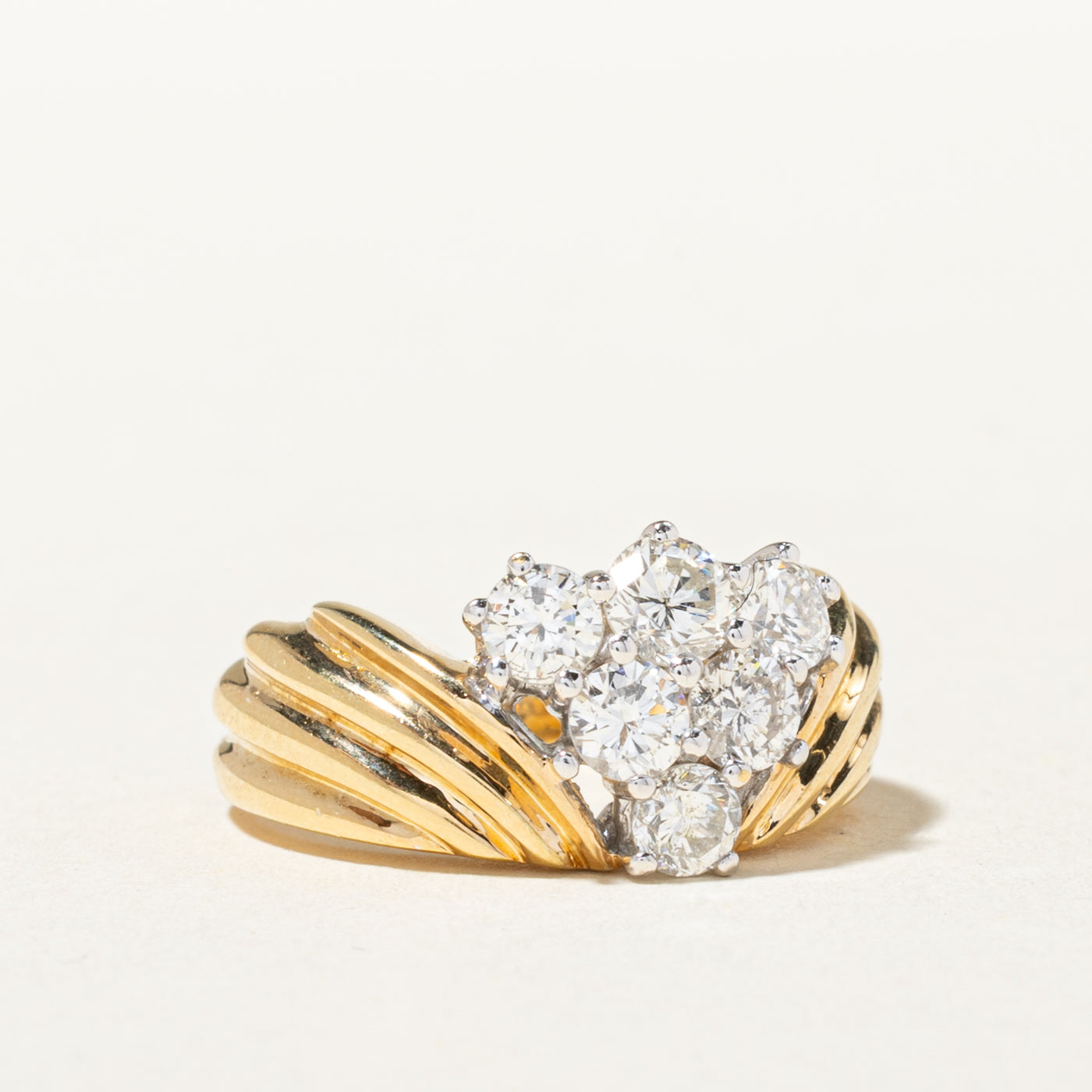 14k Diamond Triangle Cluster Grooved Ring | 1.00ctw | SZ 4