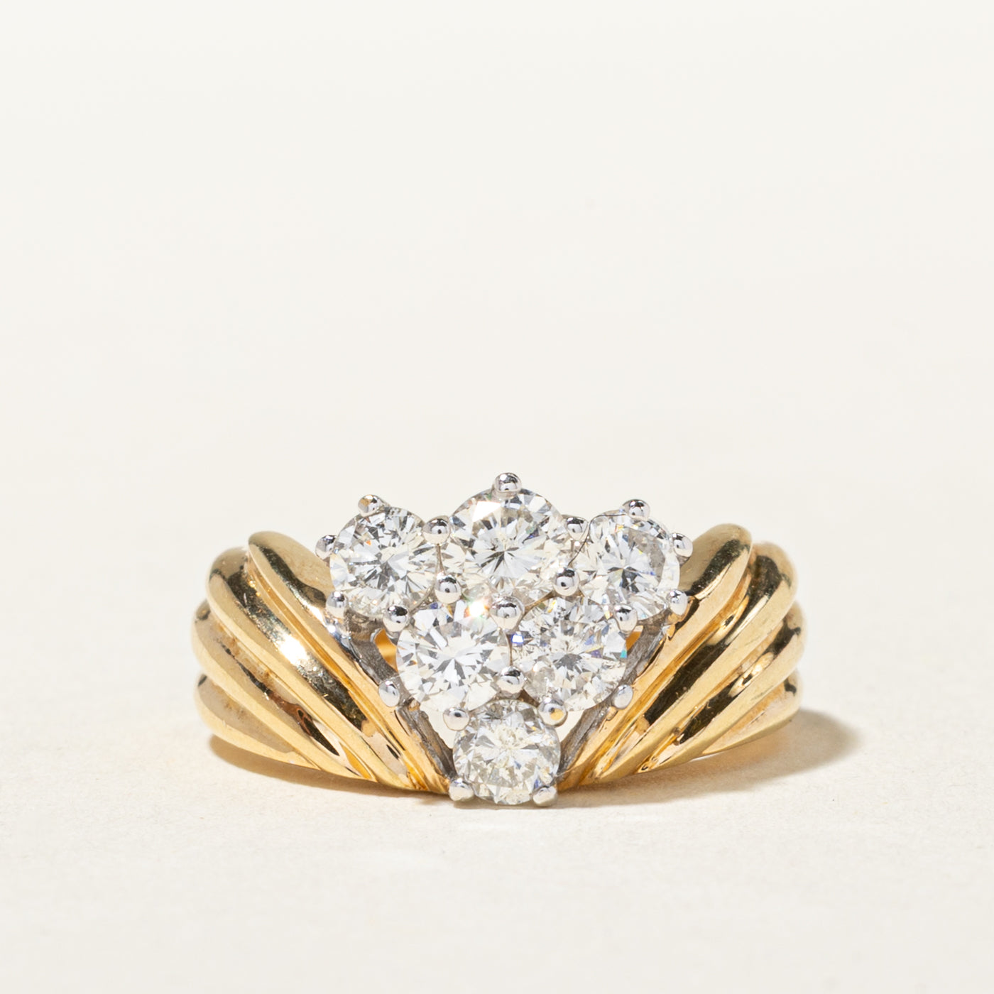 14k Diamond Triangle Cluster Grooved Ring | 1.00ctw | SZ 4