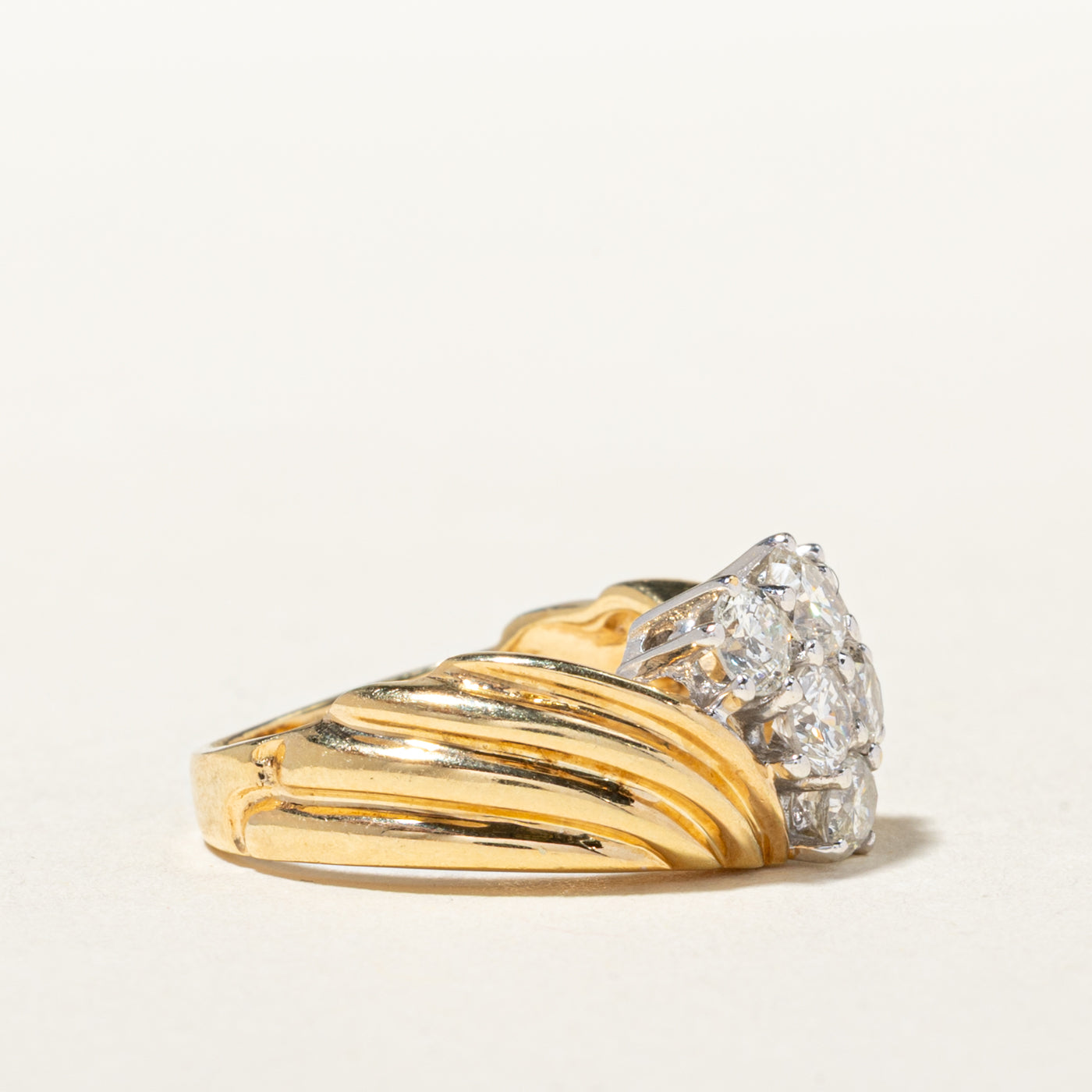 14k Diamond Triangle Cluster Grooved Ring | 1.00ctw | SZ 4