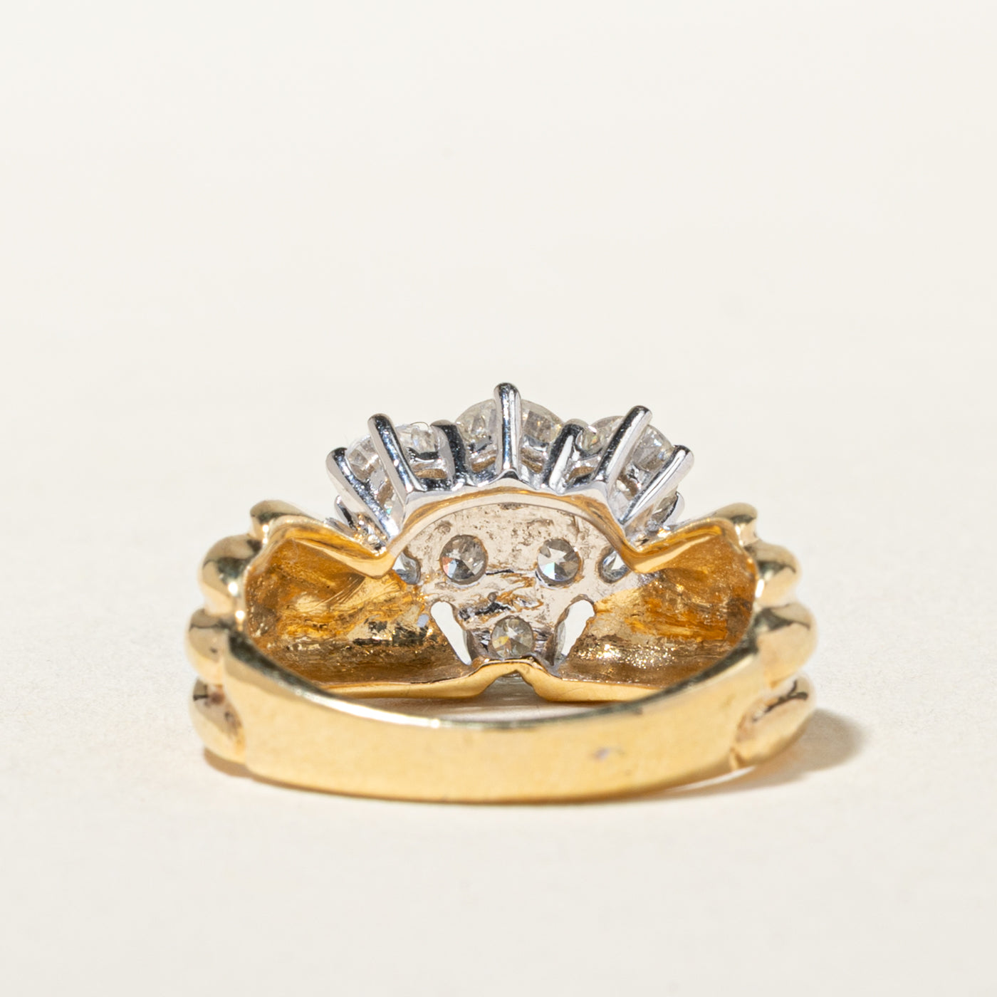 14k Diamond Triangle Cluster Grooved Ring | 1.00ctw | SZ 4