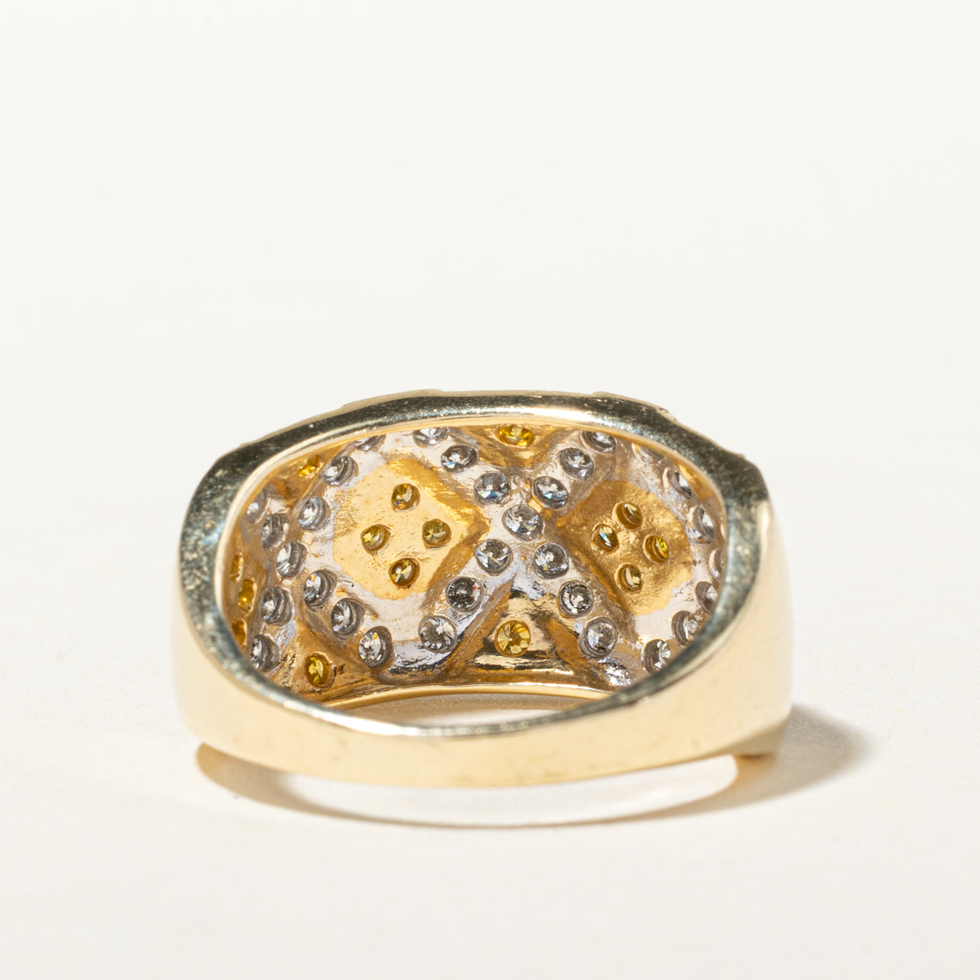 14k Pave Set White & Yellow Diamond Geometric Cocktail Ring | 1.21ctw | SZ 7